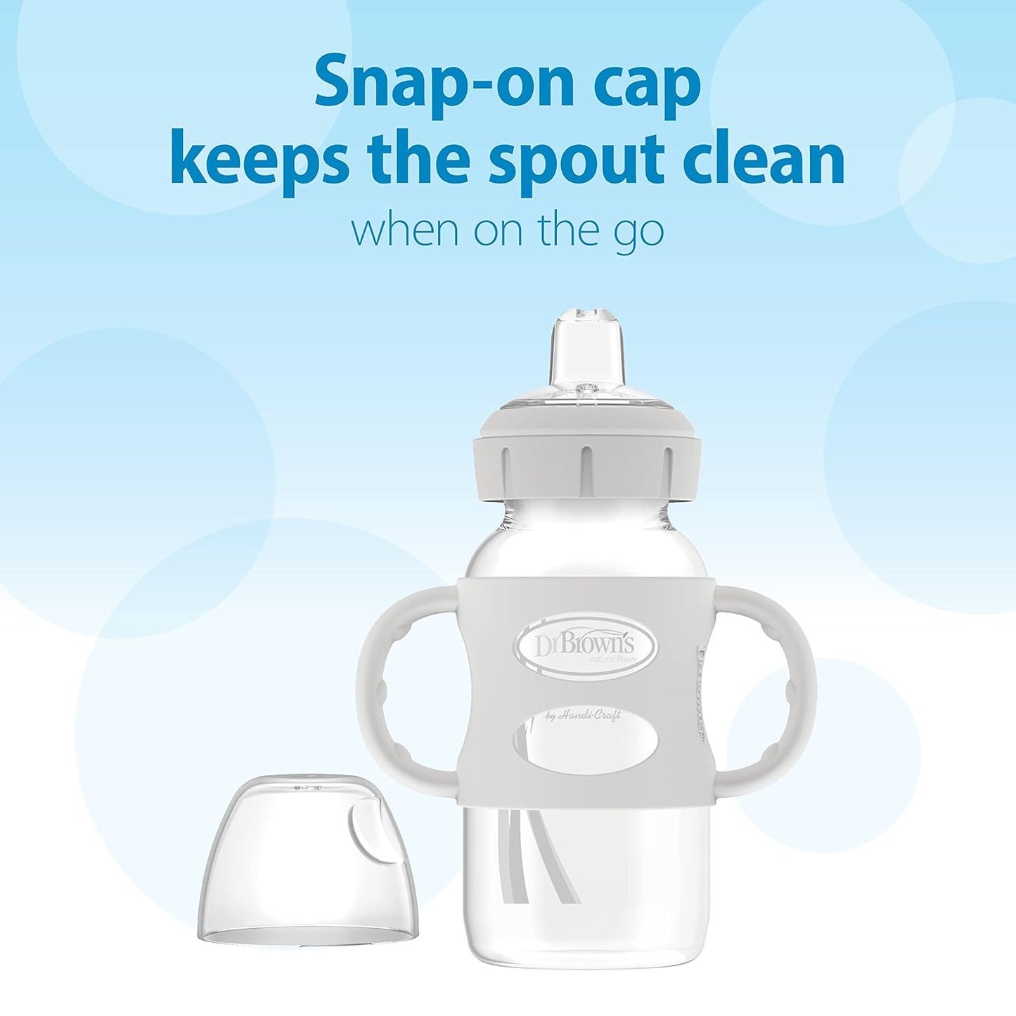 Milestones Wide-Neck Sippy Spout Bottle with 100% Silicone Handles, Easy-Grip Handles with Soft Sippy Spout, 9Oz/270Ml, Green & Gray, 2-Pack, 6M+