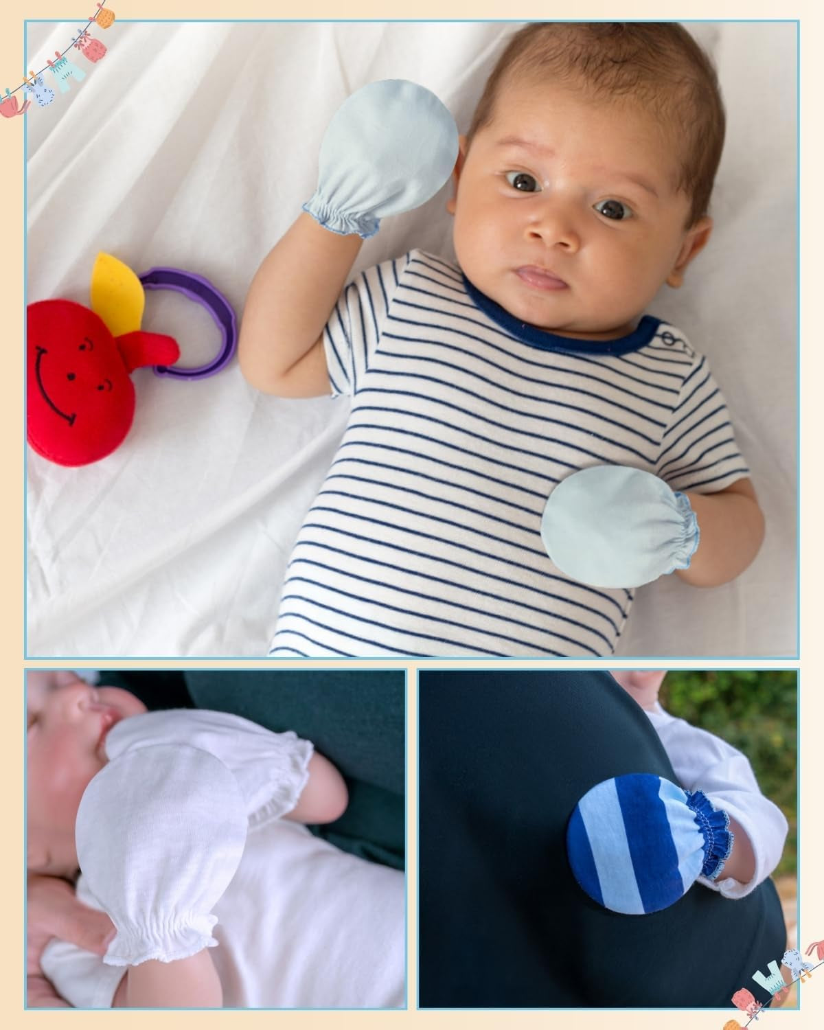 No Scratch Mittens and Caps 100% Cotton for Newborn Baby 0-6 Months Boys Girls
