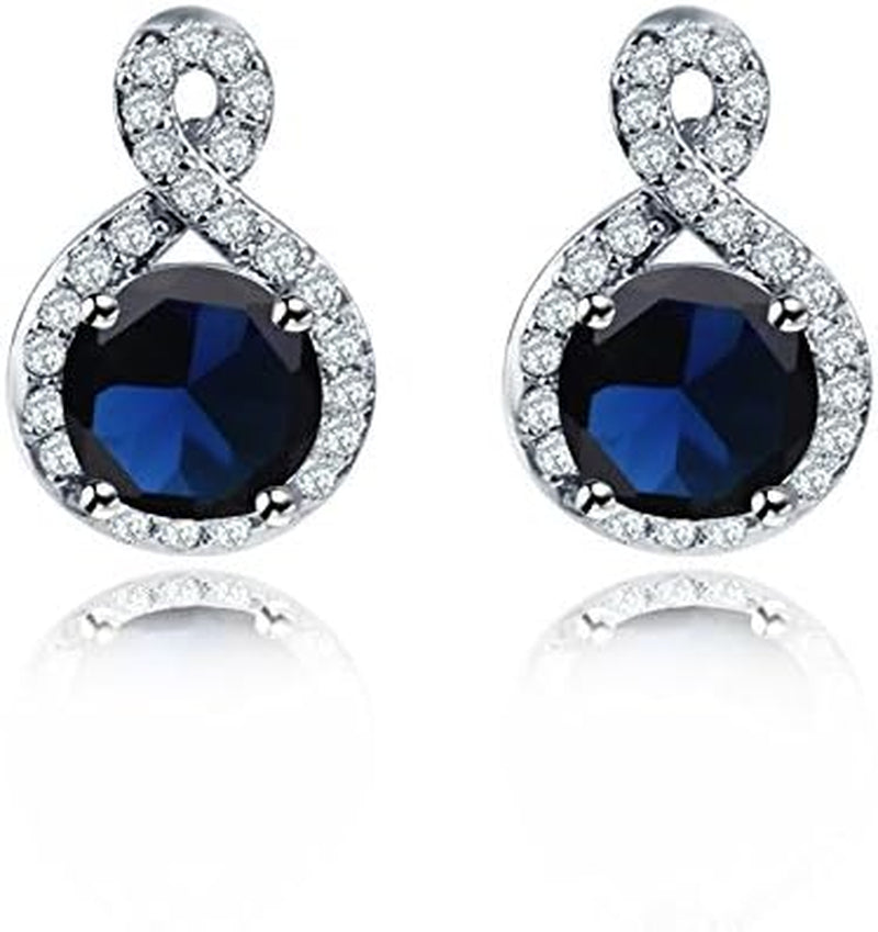 round Zirconia Crystals Set Pendant Necklace Earrings 18K White Gold Plated for Women