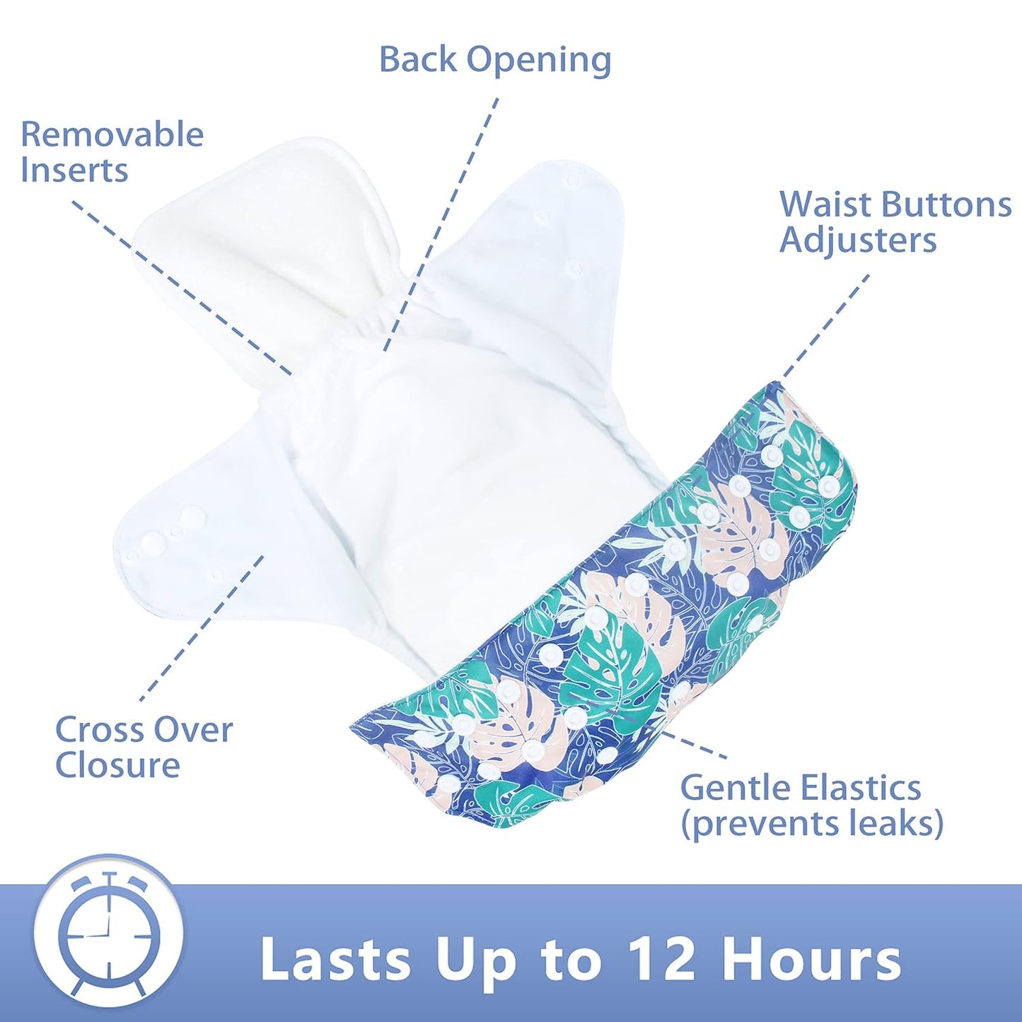 Cloth Diapers Reusable for Boys and Girls, Baby Diaper Cloth with Inserts & Wet Bag One Size (Floral)