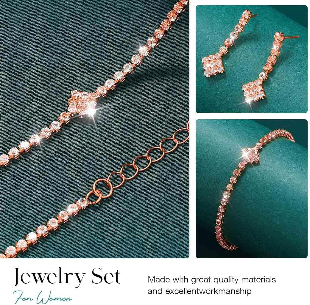 Silver Bridal Wedding Jewelry Set Sparkly Rhinestone Necklace Earrings Bracelet Sets Formal Costume Jewelry for Women and Brides