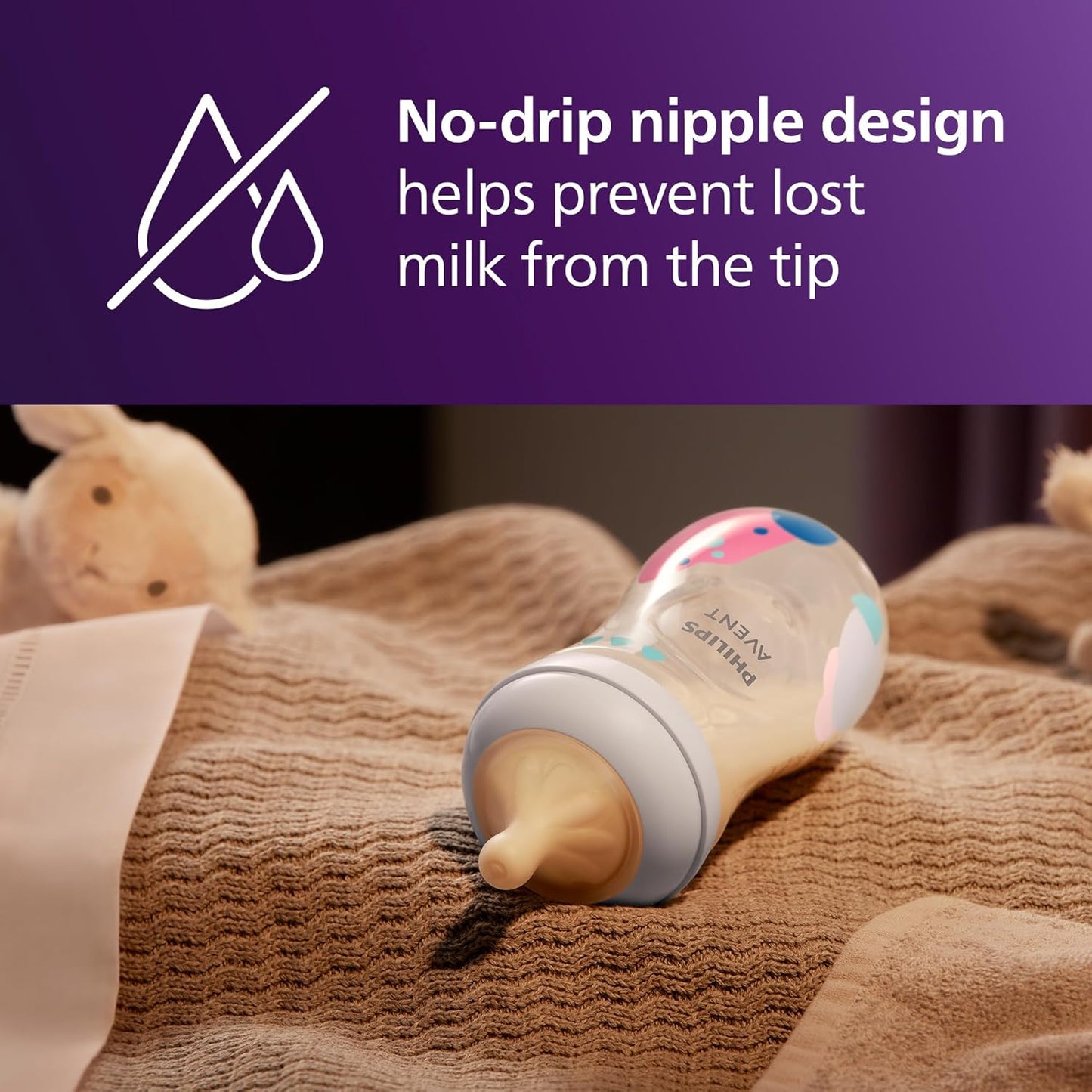 Philips PPSU Natural Baby Bottles with Medium Flow Nipples (Flow 3), 9Oz, with Decoration, 2-Pack, SCY943/02