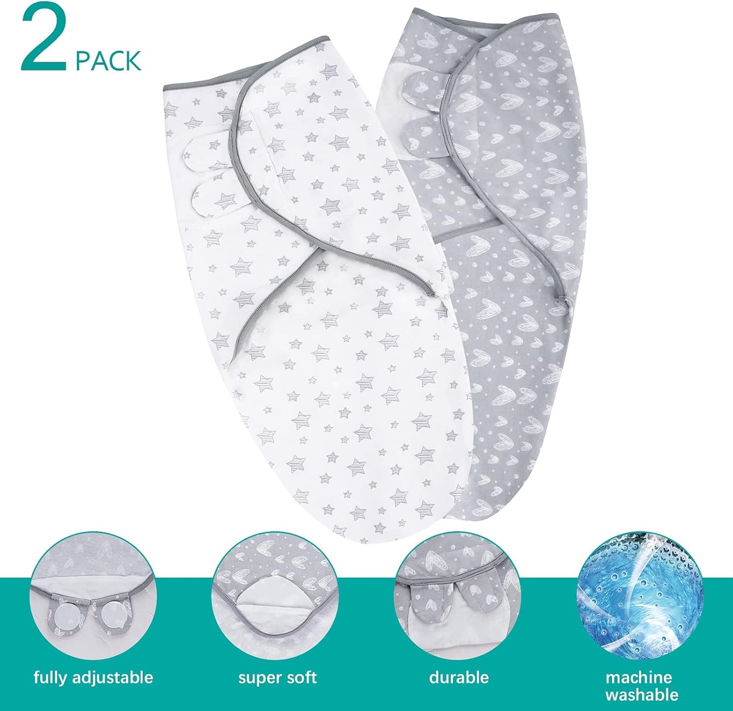 Baby Swaddles 0-3 Months for Boy Girls, Baby Swaddle, Newborn Swaddle, Cotton Swaddle Blanket, Baby Essentials, Lovely Grey Print, 2 Pack