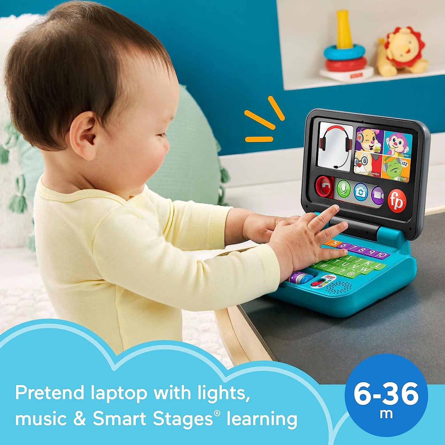 Baby & Toddler Toy Laugh & Learn Let’S Connect Laptop Pretend Computer with Smart Stages for Infants Ages 6+ Months