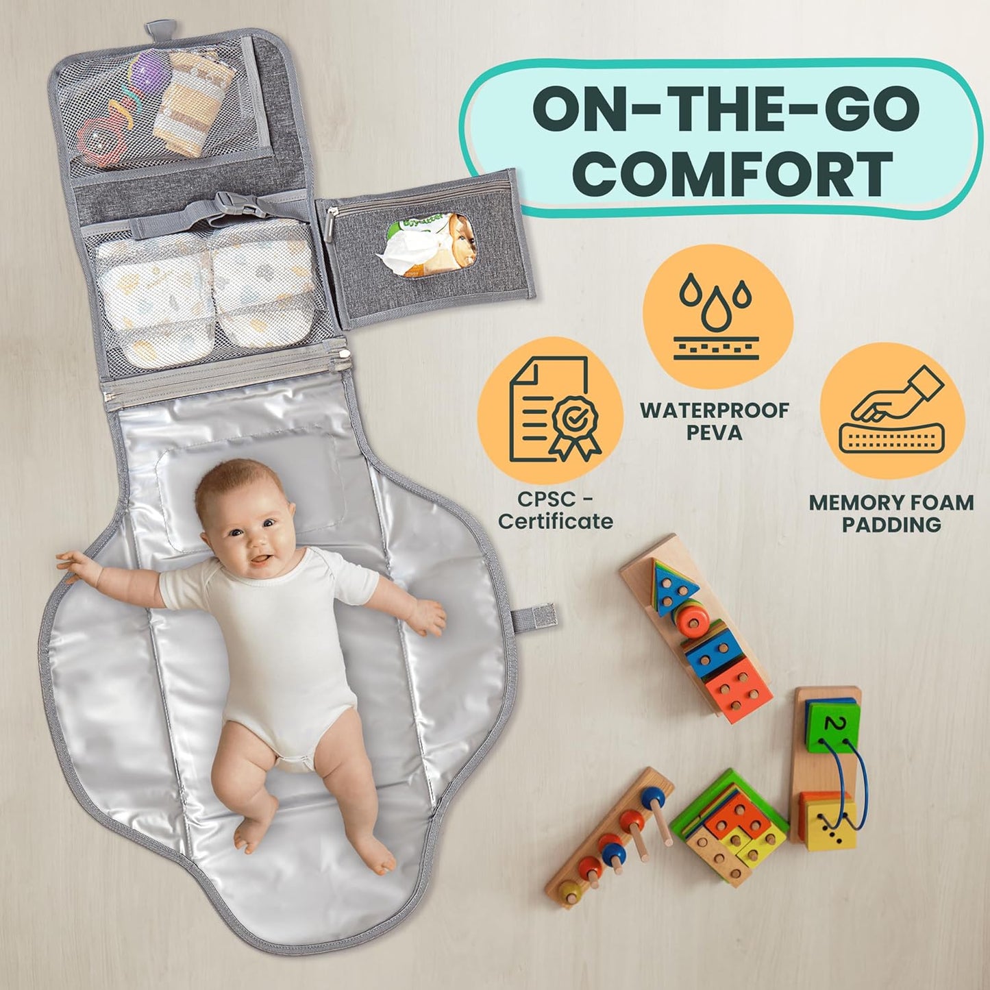 Portable Changing Pad for Baby – Soft, Comfortable Portable Diaper Changing Pad with Wipes Pockets – Waterproof, Easy-Clean Travel Baby Changing Pad, Newborn Essentials Must Haves Baby Registry Search