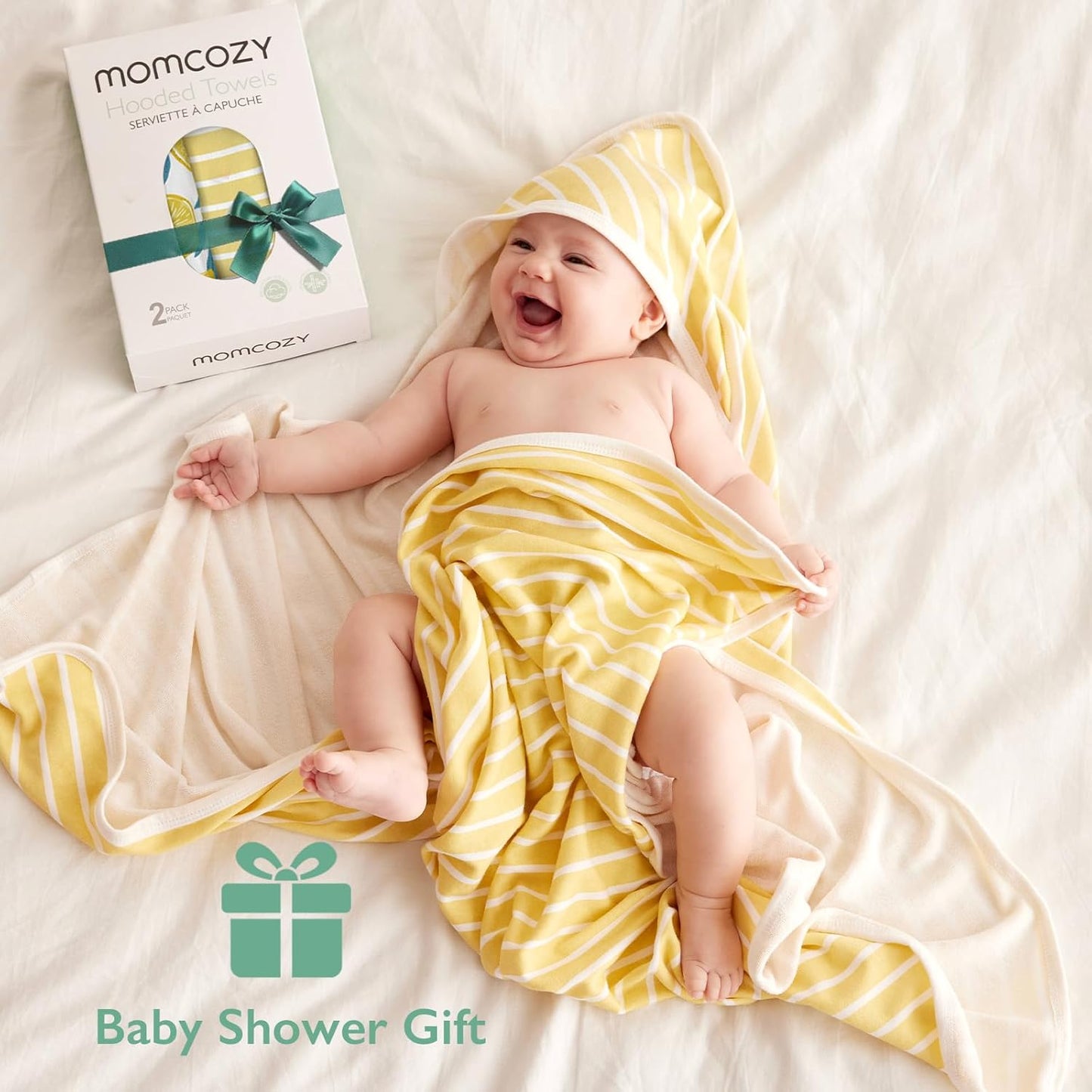 Baby Hooded Towel, 2 Pack Baby Towel Set, Super Soft Bath Towel with Original Design, Shower Gifts for Infant, Toddler (28 X 28 Inch, Lemon Leaves)