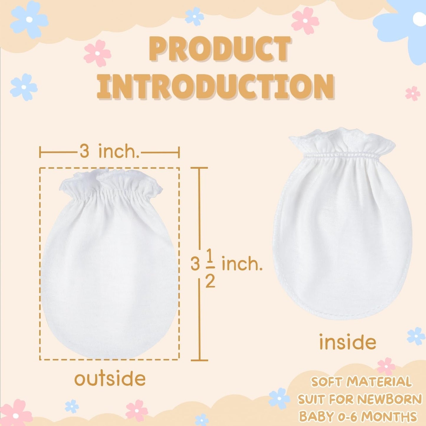 No Scratch Mittens and Caps 100% Cotton for Newborn Baby 0-6 Months Boys Girls