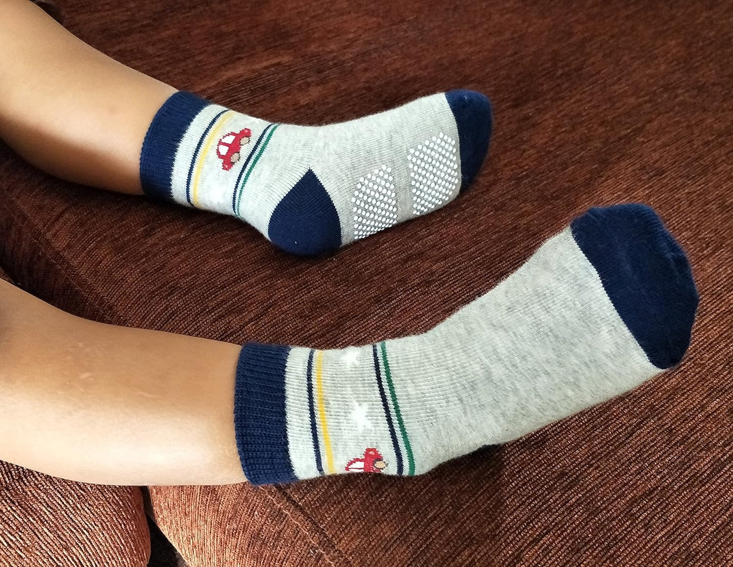 Non Skid anti Slip Crew Socks with Grips for Baby Infant Toddlers Kids Boys