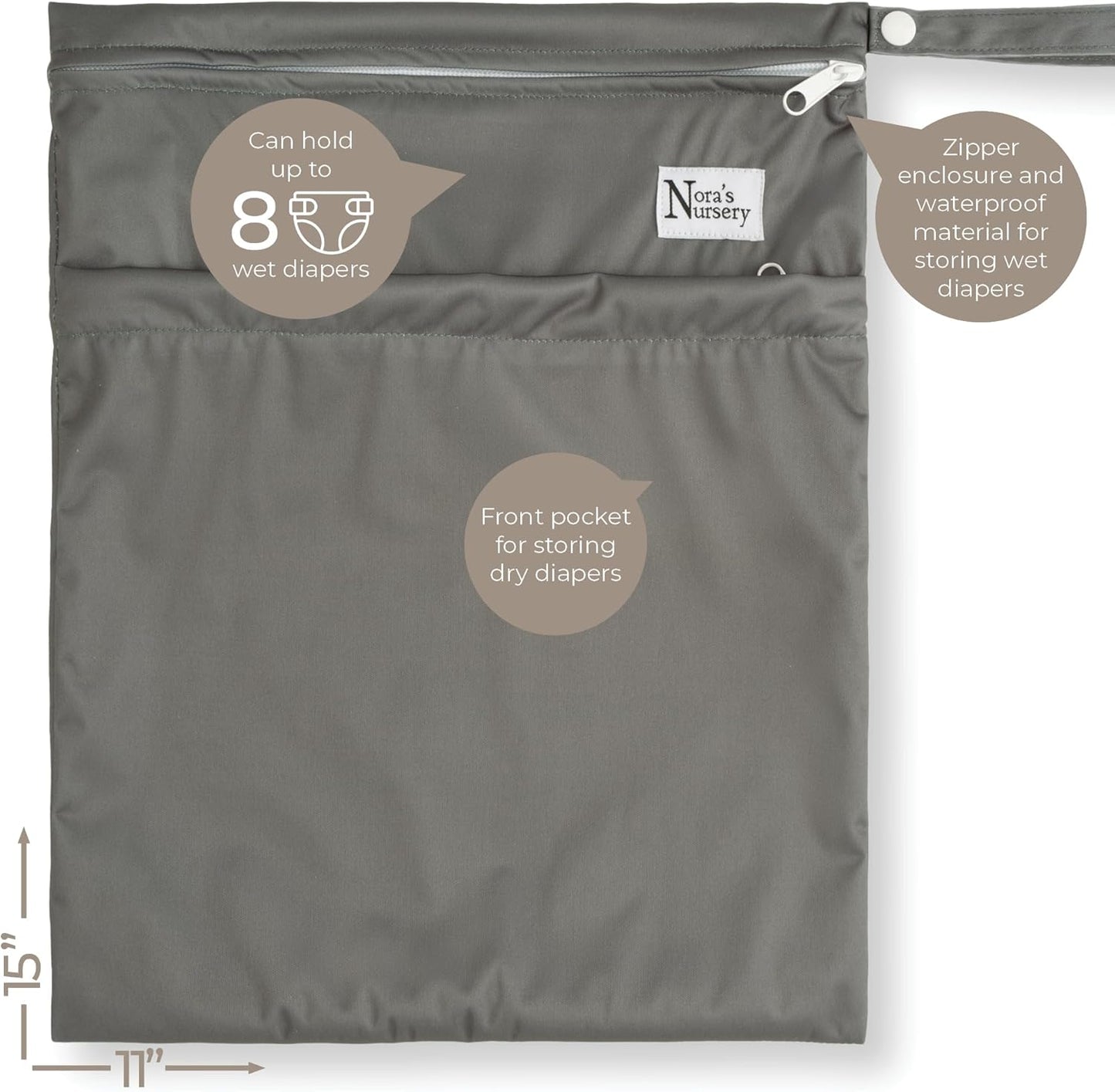 Cloth Diaper Cover, Washable Reusable Diaper Cover with Snap Closure, Flat or Fitted - 7 Pack with Wet Bag - Hickory