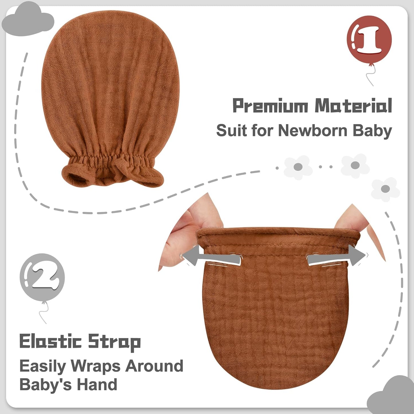 Muslin Baby Mittens for Newborn, 100% Cotton No Scratch Soft Breathable Gloves for Boys and Girls 0-6 Months