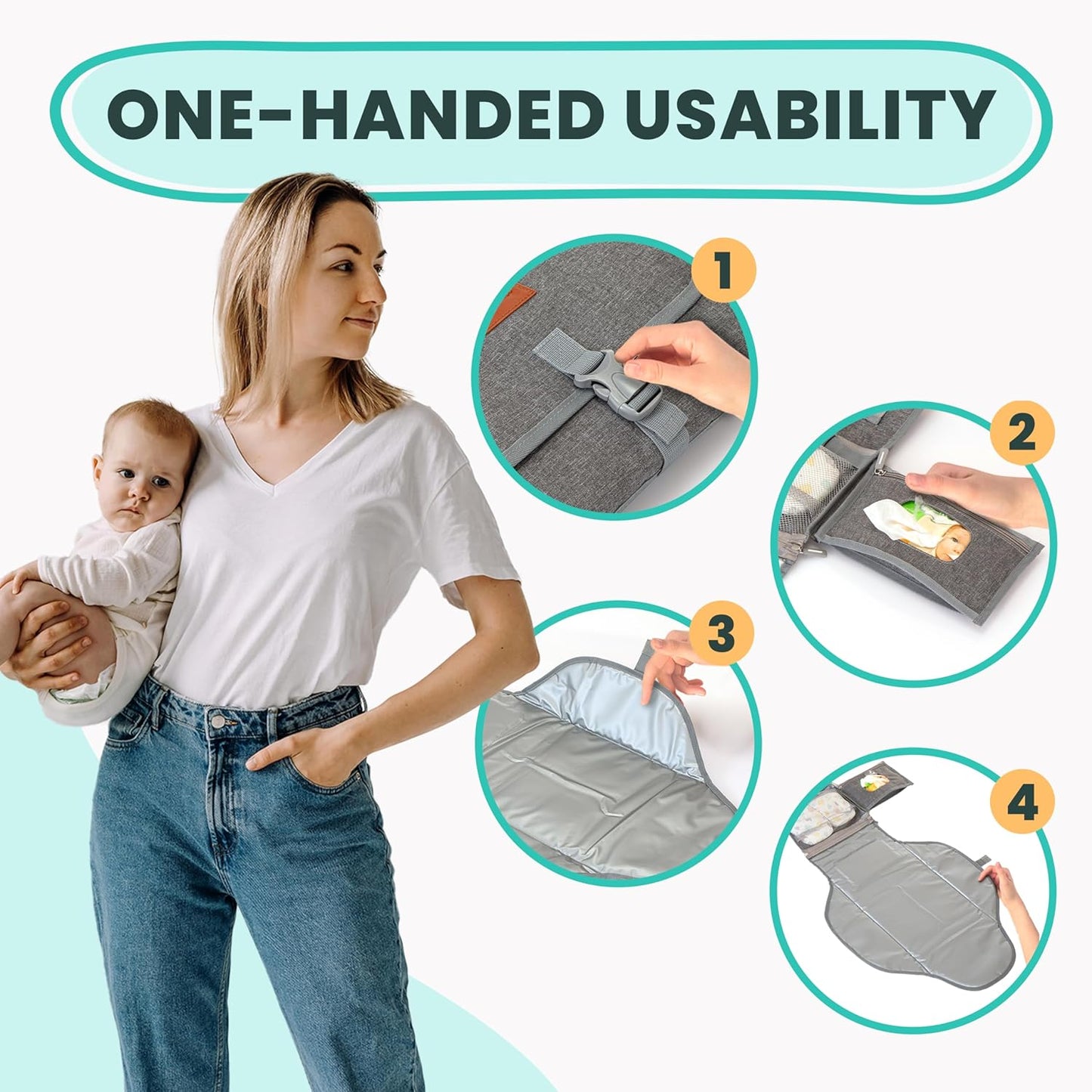 Portable Changing Pad for Baby – Soft, Comfortable Portable Diaper Changing Pad with Wipes Pockets – Waterproof, Easy-Clean Travel Baby Changing Pad, Newborn Essentials Must Haves Baby Registry Search