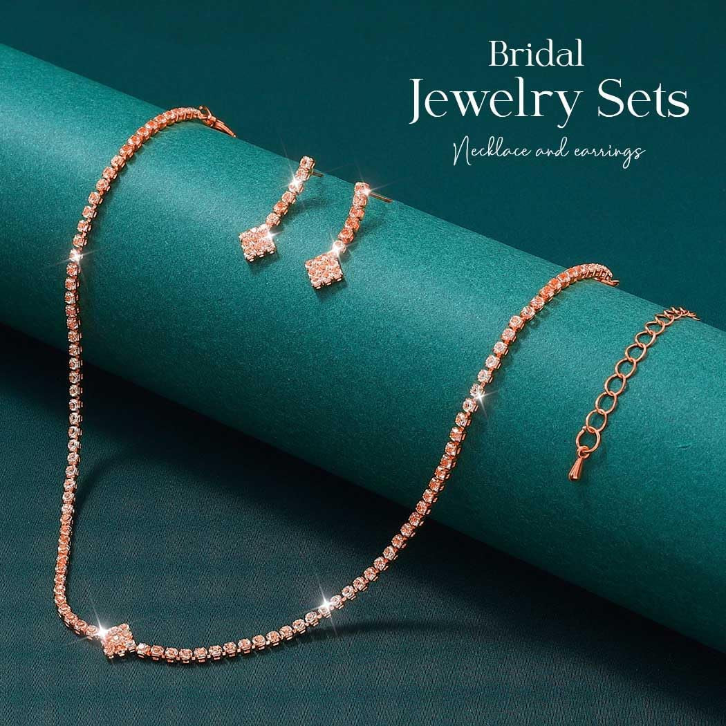 Silver Bridal Wedding Jewelry Set Sparkly Rhinestone Necklace Earrings Bracelet Sets Formal Costume Jewelry for Women and Brides