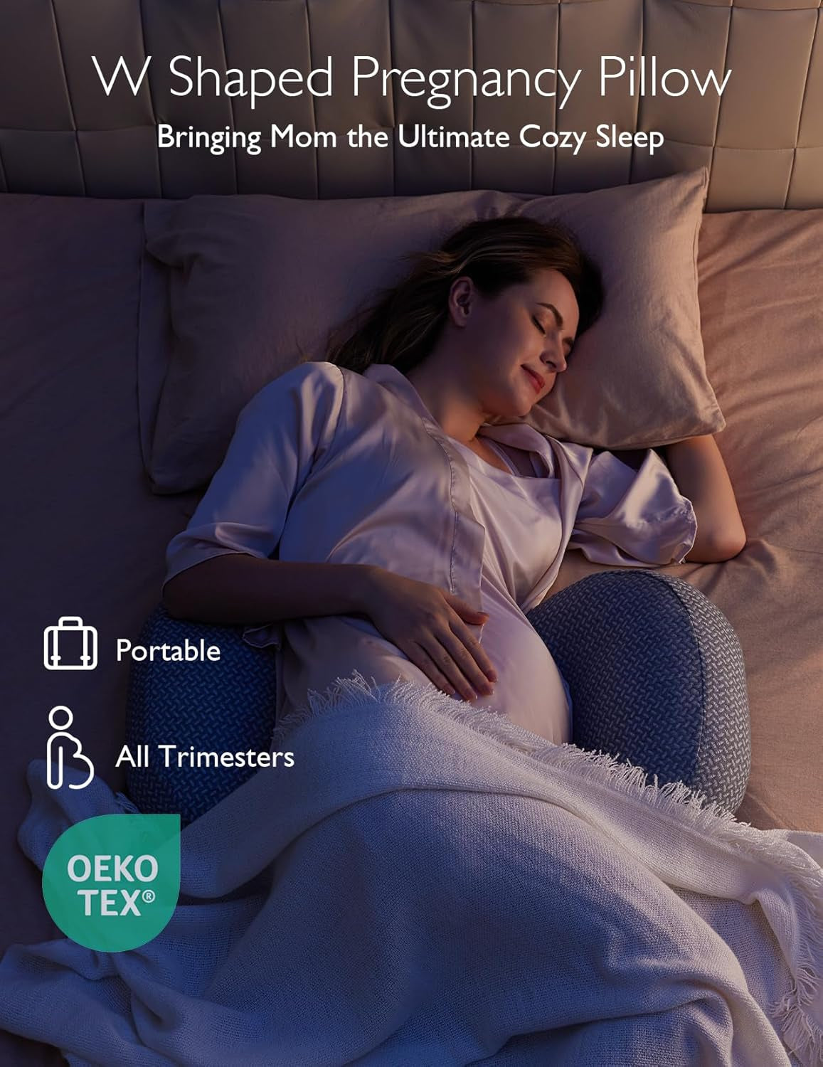 Portable Pregnancy Pillow – W Shaped Maternity Support for Side Sleepers, Adjustable Travel Wedge Pillow for Back, Belly, and Hip Relief, Ideal for Pregnant Women, Deep Grey