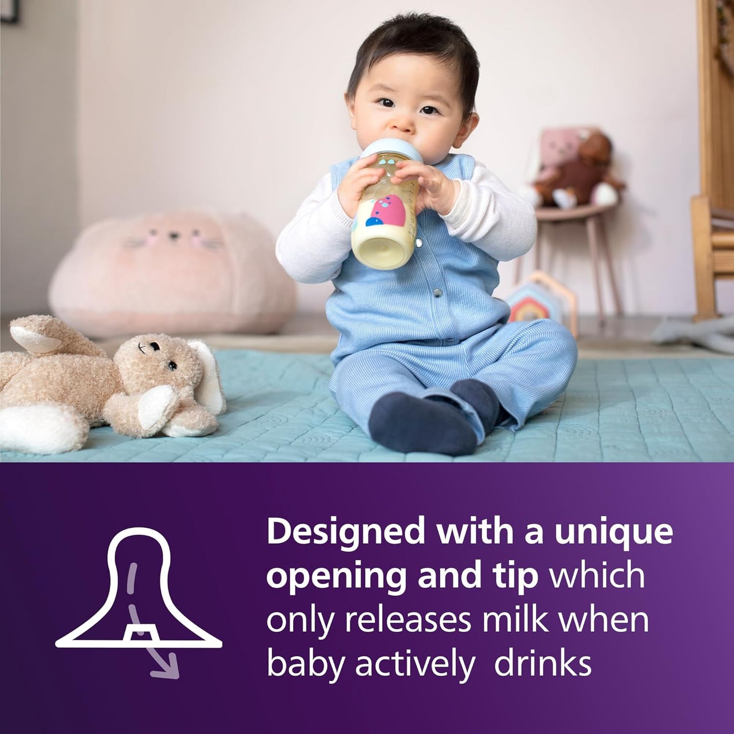 Philips PPSU Natural Baby Bottles with Medium Flow Nipples (Flow 3), 9Oz, with Decoration, 2-Pack, SCY943/02