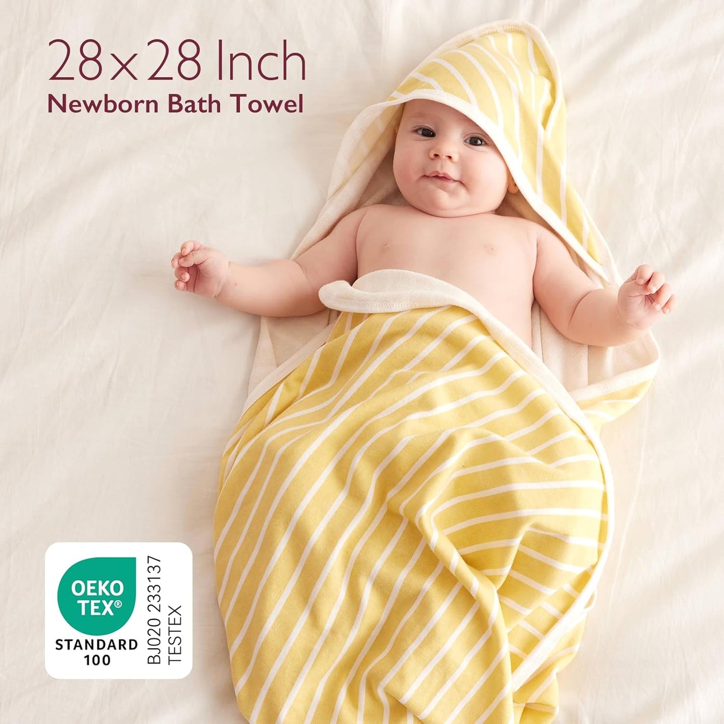 Baby Hooded Towel, 2 Pack Baby Towel Set, Super Soft Bath Towel with Original Design, Shower Gifts for Infant, Toddler (28 X 28 Inch, Lemon Leaves)