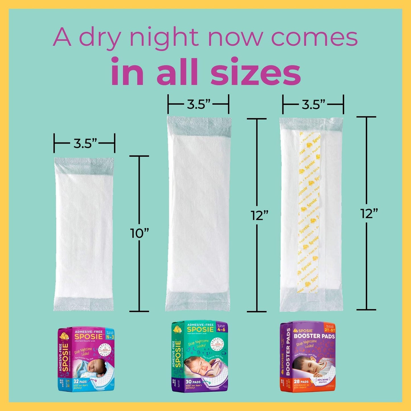 Sposie Diaper Booster Pads, Stop Leaks in Overnight Diapers, Nighttime Diapers, Baby Diapers, and Disposable Toddler Training Underwear Girls and Boys, Adhesive Diaper Pad, Size 5 Diapers and Up