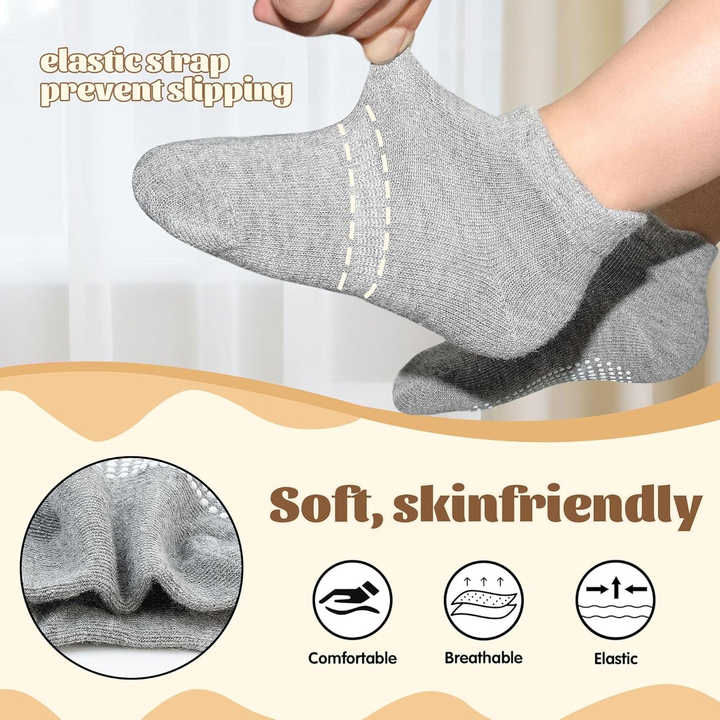 Non-Slip Toddler Socks 15 Pairs Non Skid Low Cut Socks for 1-7 Years anti Skid Ankle Sock for Baby Kids Boys Girls