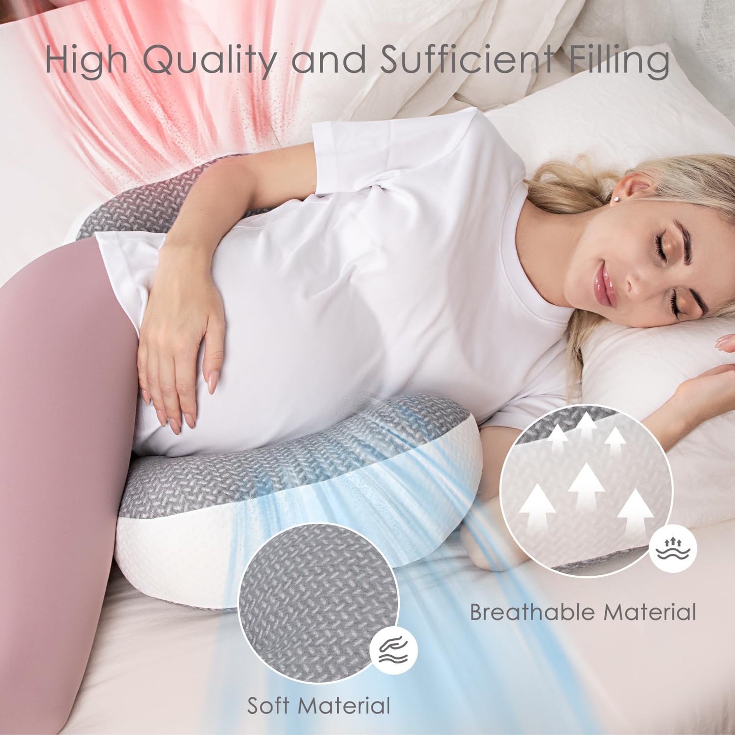 Pregnancy Pillow, Maternity Pillow for Pregnant Women, Pregnancy Pillows for Sleeping Portable, Pregnancy Wedge Pillow, Body Pillow Support for Back, Belly, Waist, Grey