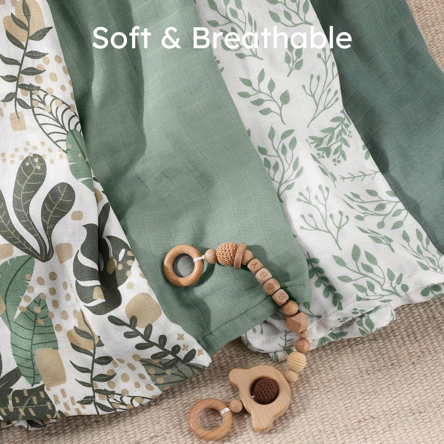 Muslin Swaddle Blankets, 4-Pack Receiving Blankets for Baby Boys and Girls, 47 X 47 Inches Baby Blanket Neutral Swaddle Wrap 70% Rayon from Bamboo and 30% Cotton