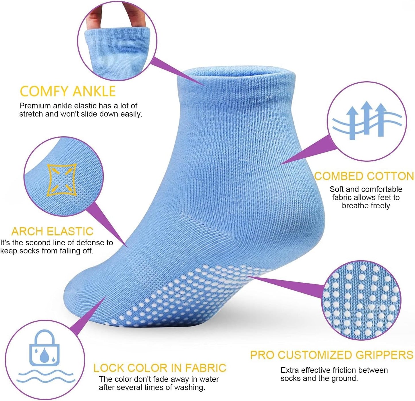 Baby Socks for Boys & Girls, 12 Pairs Non Slip anti Skid Sticky Cotton Socks, 0-7 Years