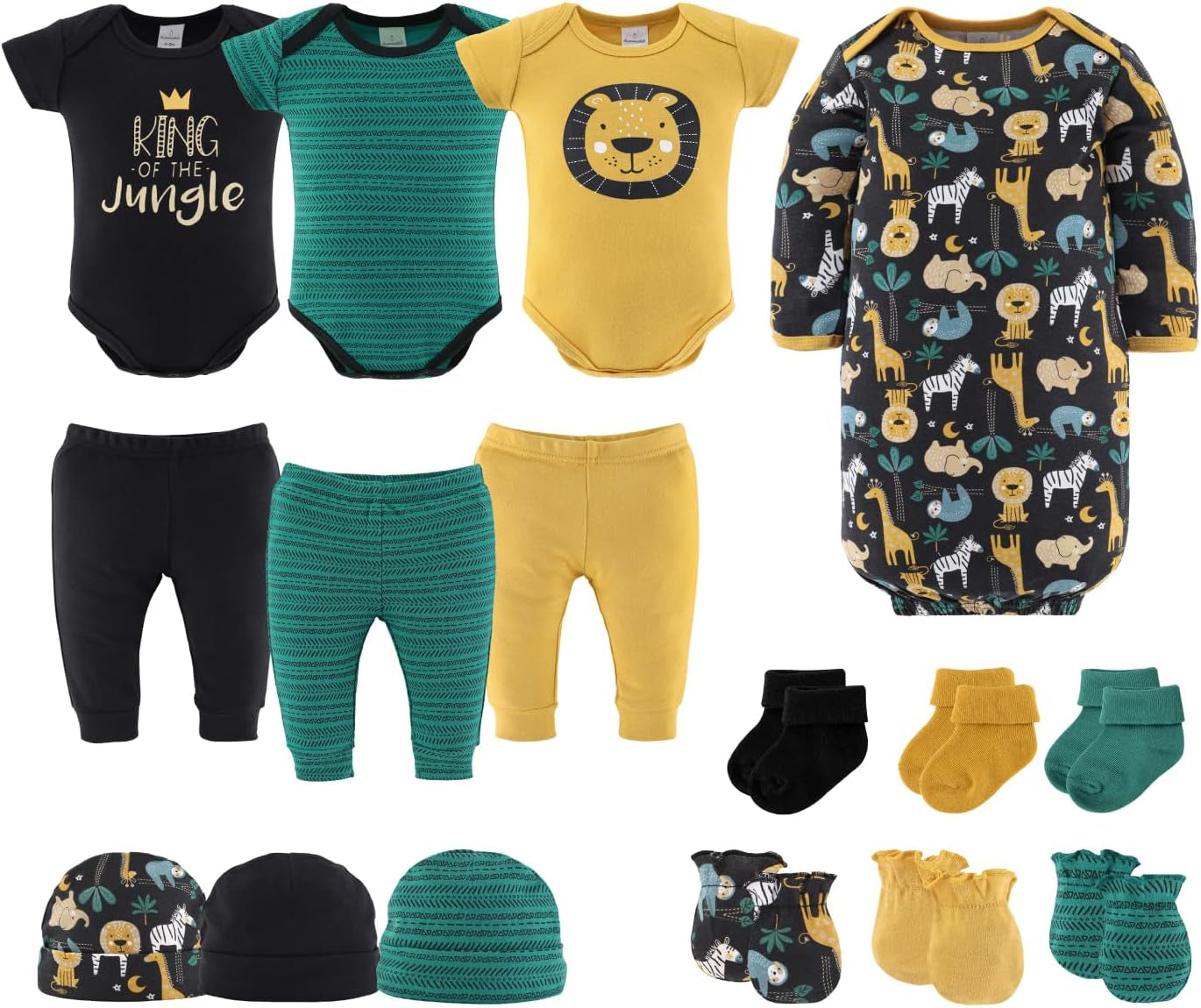 Baby Layette Gift Set for Baby Boys - 16 Piece Boy Baby Clothes Newborn to 9 Months - King of the Jungle