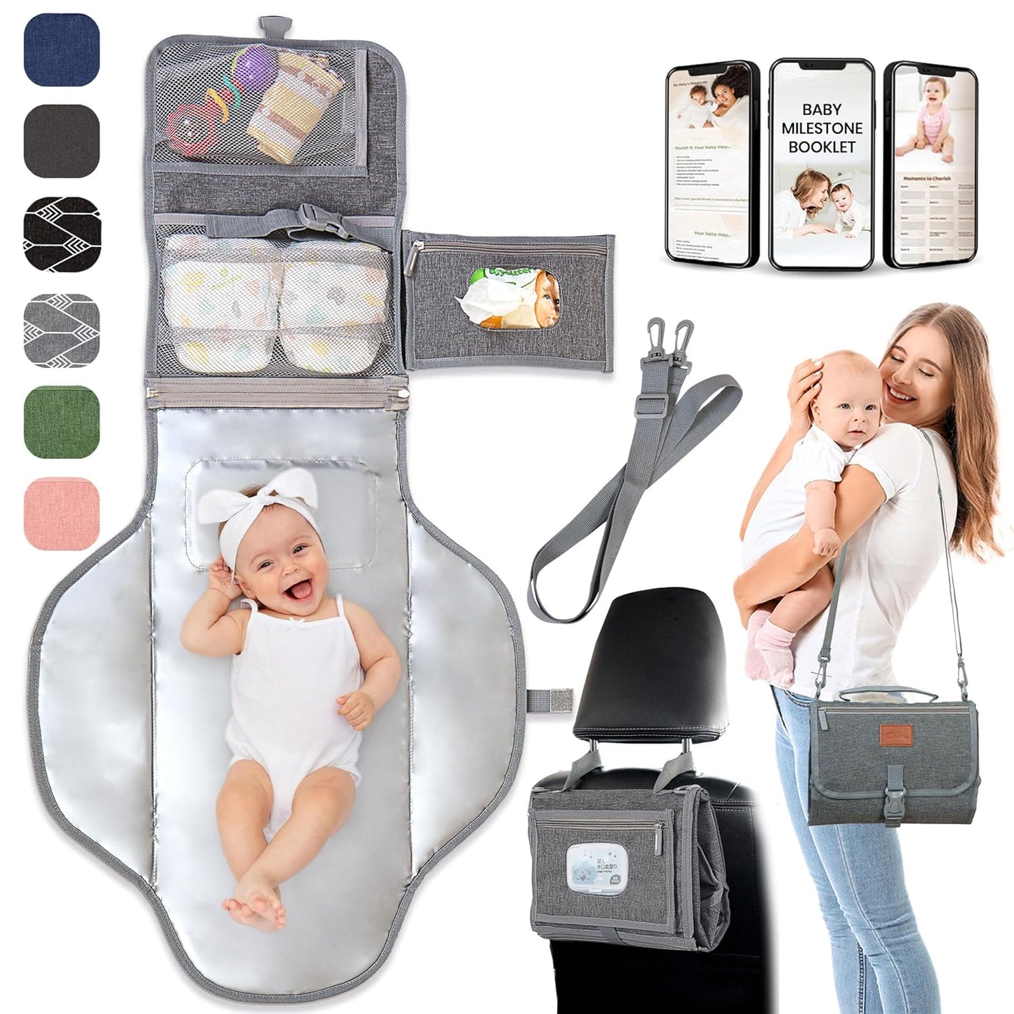 Portable Changing Pad for Baby – Soft, Comfortable Portable Diaper Changing Pad with Wipes Pockets – Waterproof, Easy-Clean Travel Baby Changing Pad, Newborn Essentials Must Haves Baby Registry Search