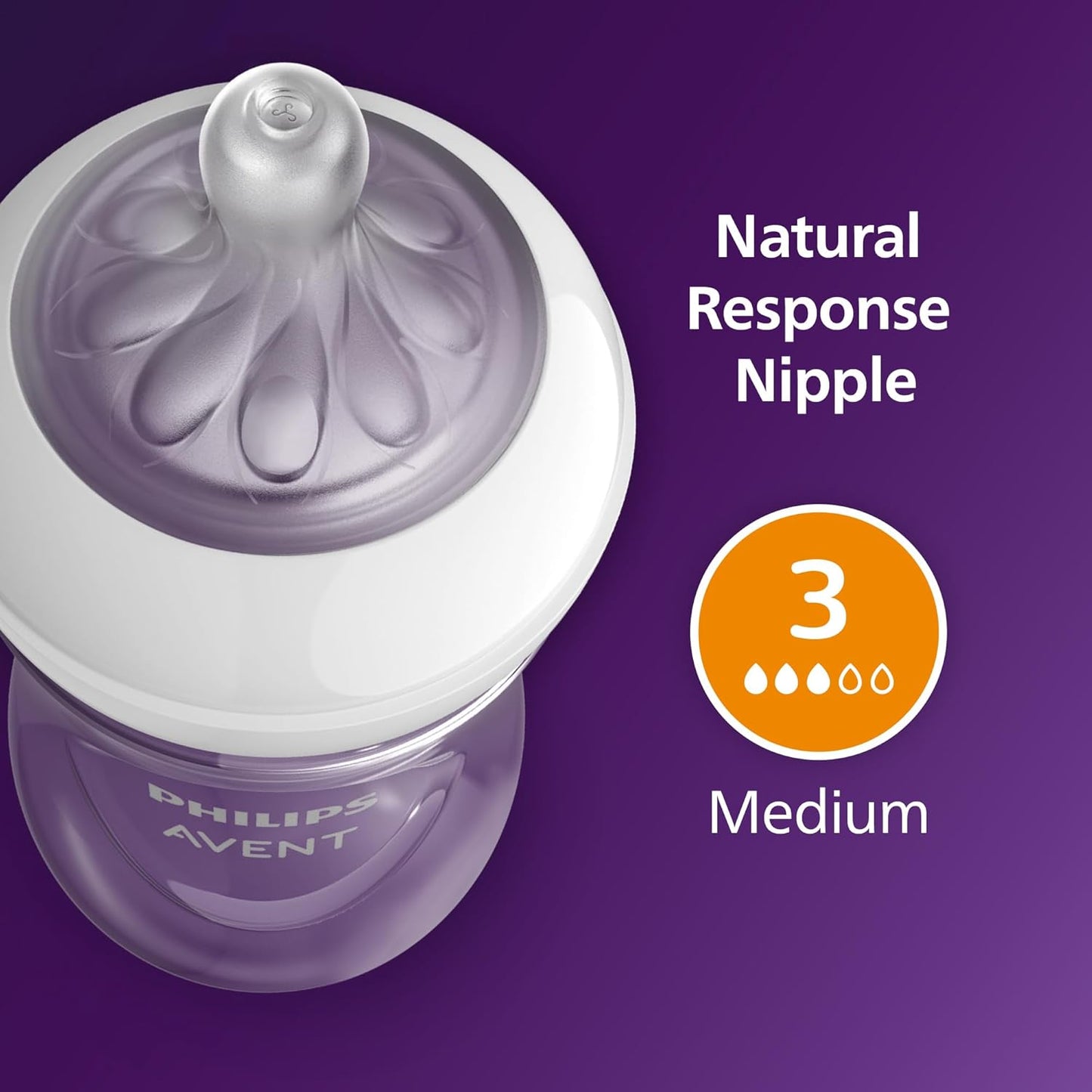 Philips Natural Baby Bottles with Medium Flow Natural Response Nipples, 9 oz, 4-Pack, Model SCY903/04