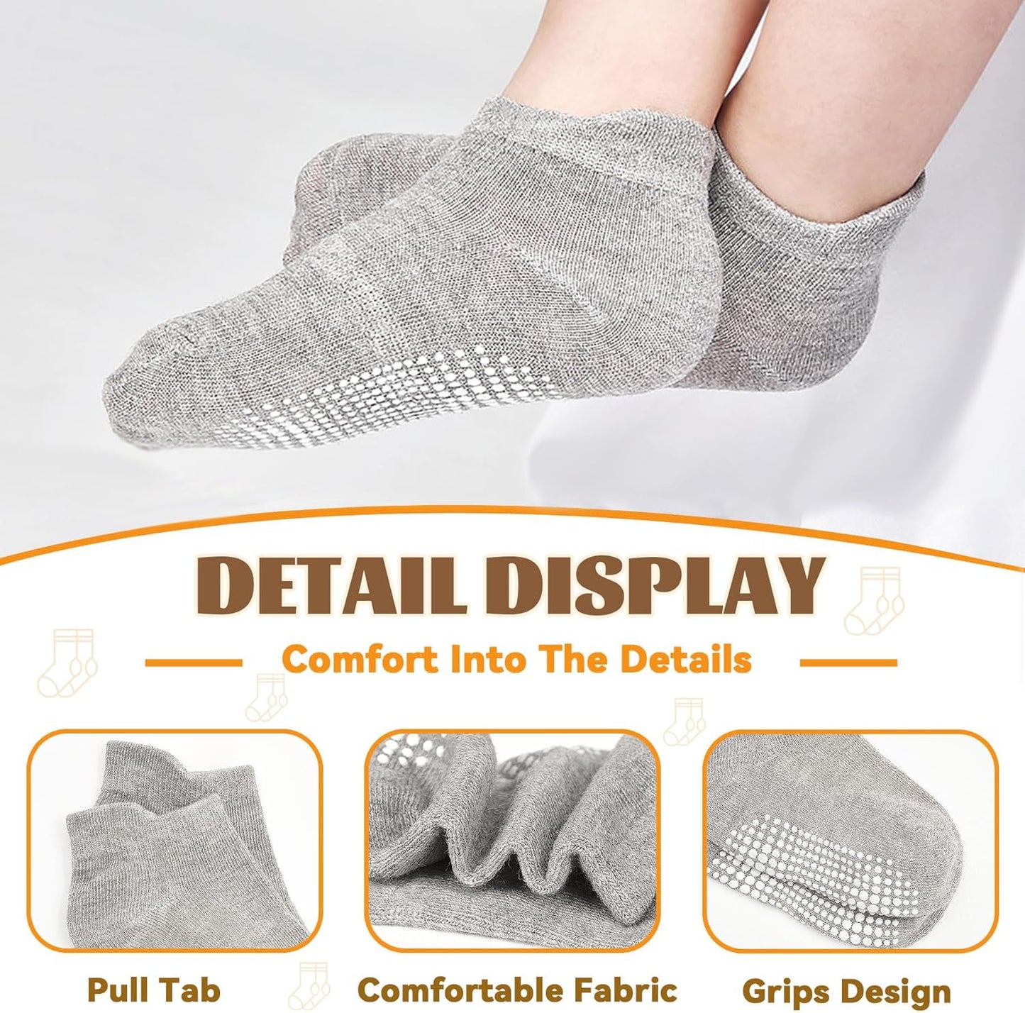 Non-Slip Toddler Socks 15 Pairs Non Skid Low Cut Socks for 1-7 Years anti Skid Ankle Sock for Baby Kids Boys Girls