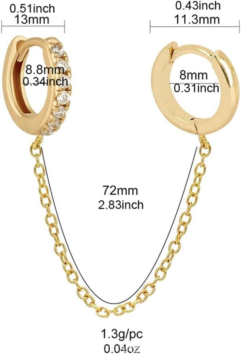 Tassel Chain Hoop Earrings 14K Gold Plated Double Piercing Earring Dainty Small Huggie Hoop Minimalist Cuff Threader Dangle Drop Crystal Climber Crawler Wrap Earrings for Women Jewelry Gift