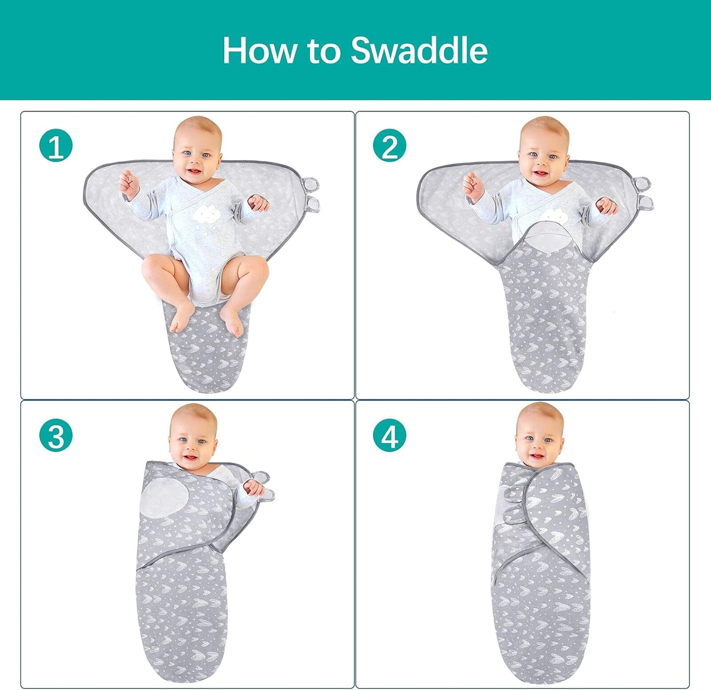 Baby Swaddles 0-3 Months for Boy Girls, Baby Swaddle, Newborn Swaddle, Cotton Swaddle Blanket, Baby Essentials, Lovely Grey Print, 2 Pack