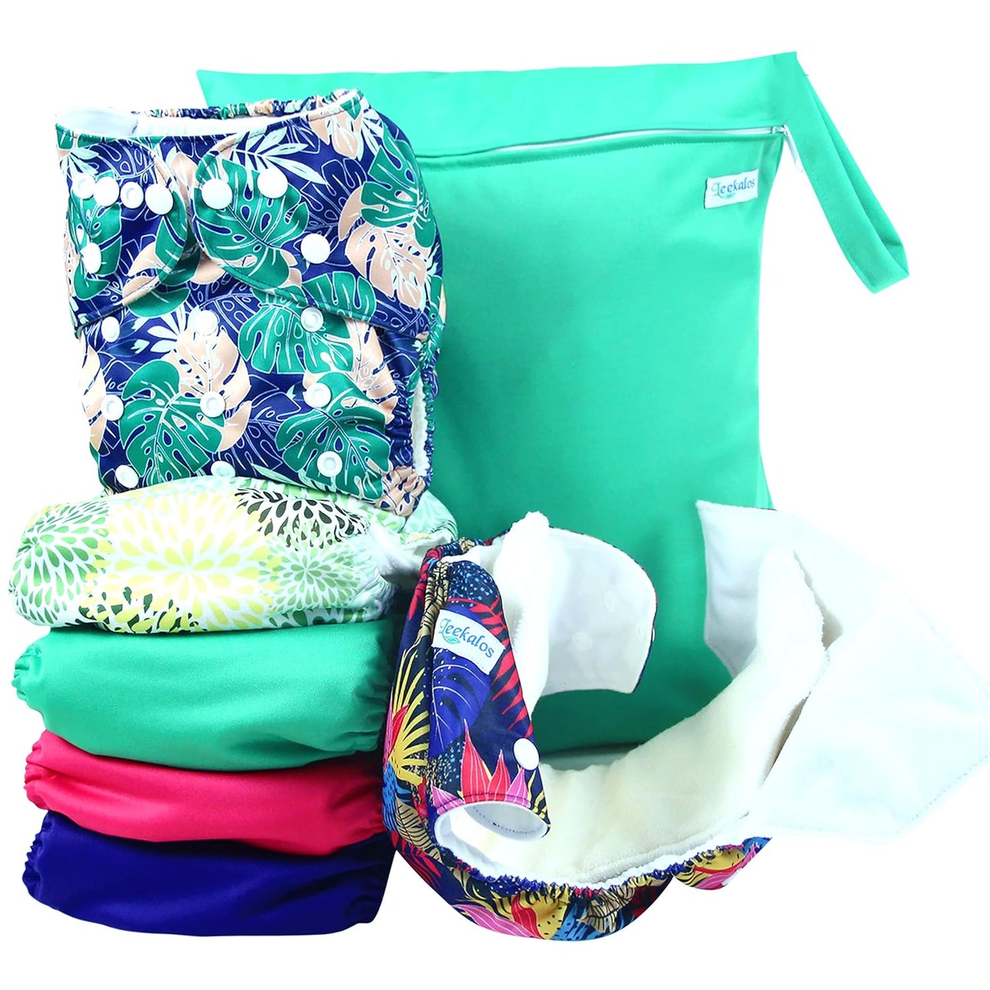 Cloth Diapers Reusable for Boys and Girls, Baby Diaper Cloth with Inserts & Wet Bag One Size (Floral)