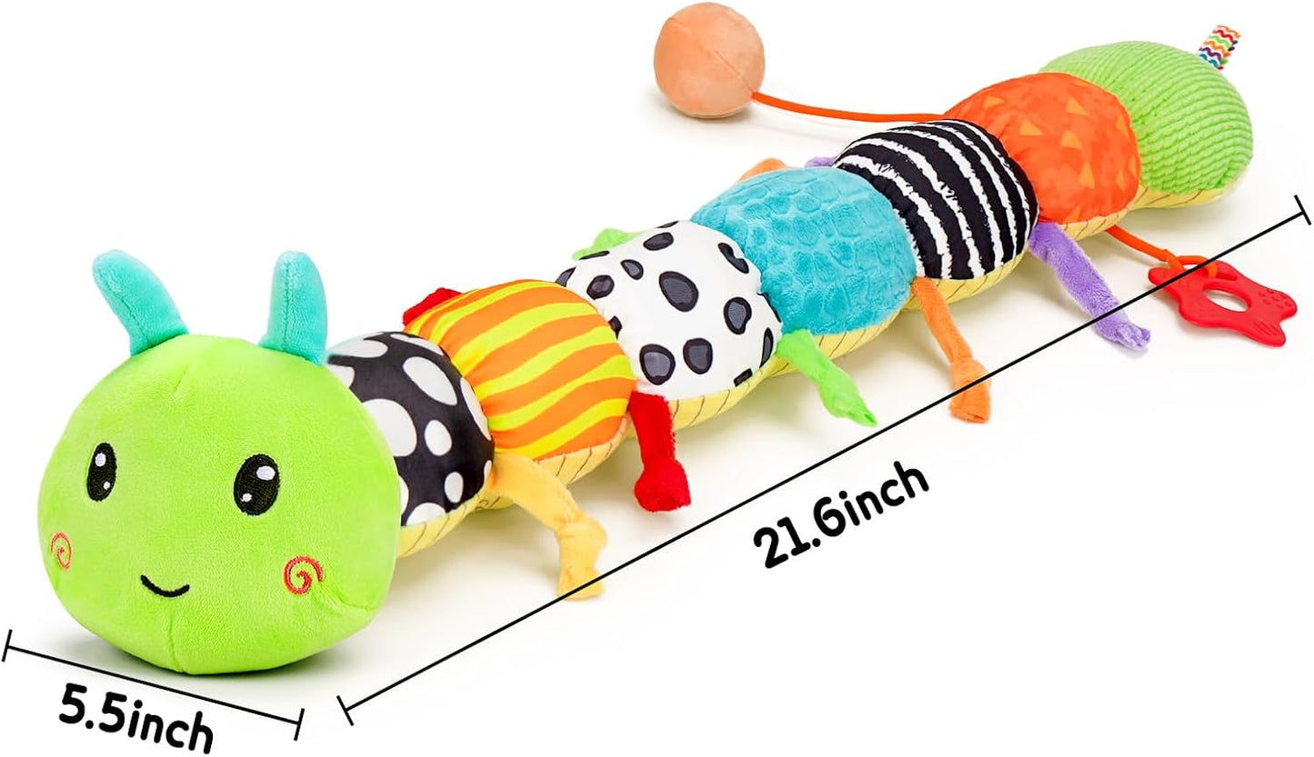 Baby Sensory Toy 0-6 Month Music Animal Stuffed Plush Caterpillar Toy for Infant 0-3-6 Month Tummy Time with Baby Mirror Crinkle Rattle for 6-12 Month Easter Toy for Newborn Boys Girls Birthday Gifts