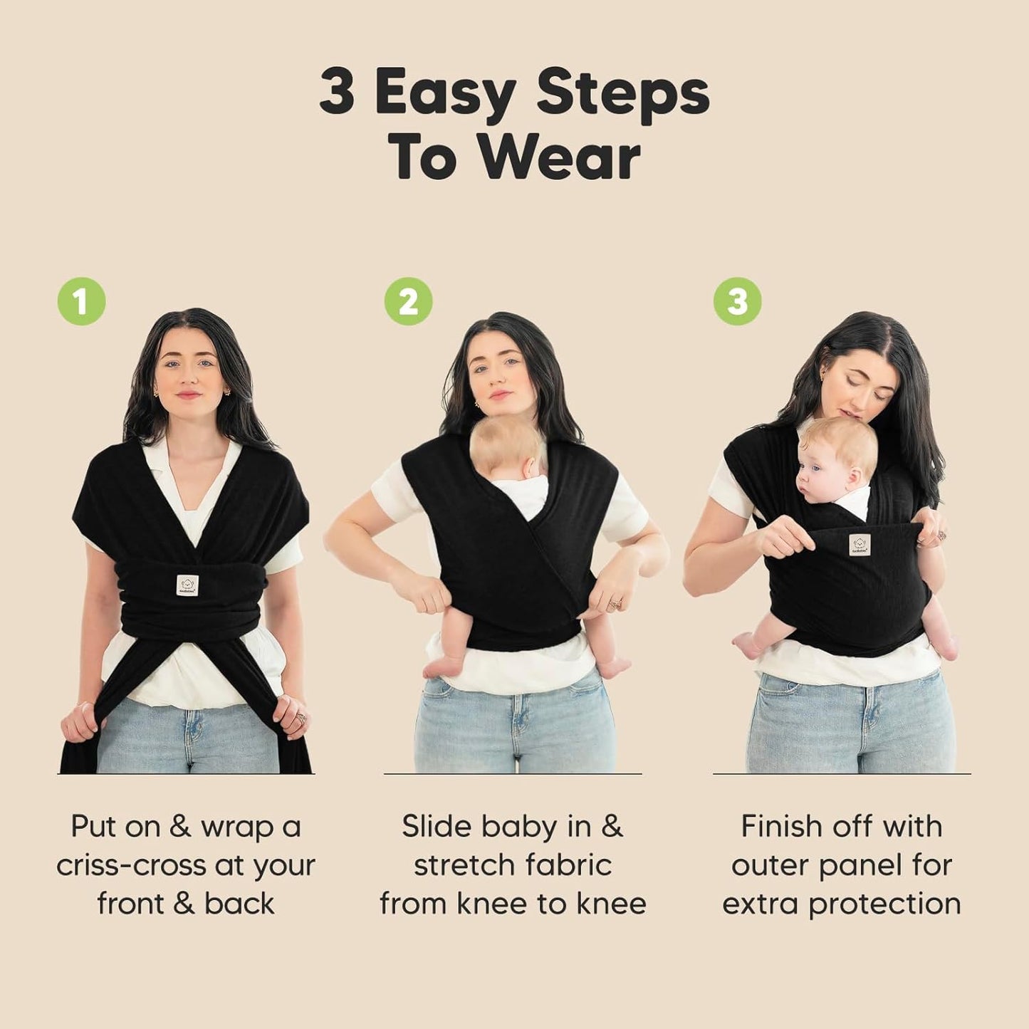 Baby Wrap Carrier - All in 1 Original Baby Carrier Newborn to Toddler Sling, Easy to Wear, Hands Free Bonding, Lightweight, Breathable Infant Wraps (Trendy Black)