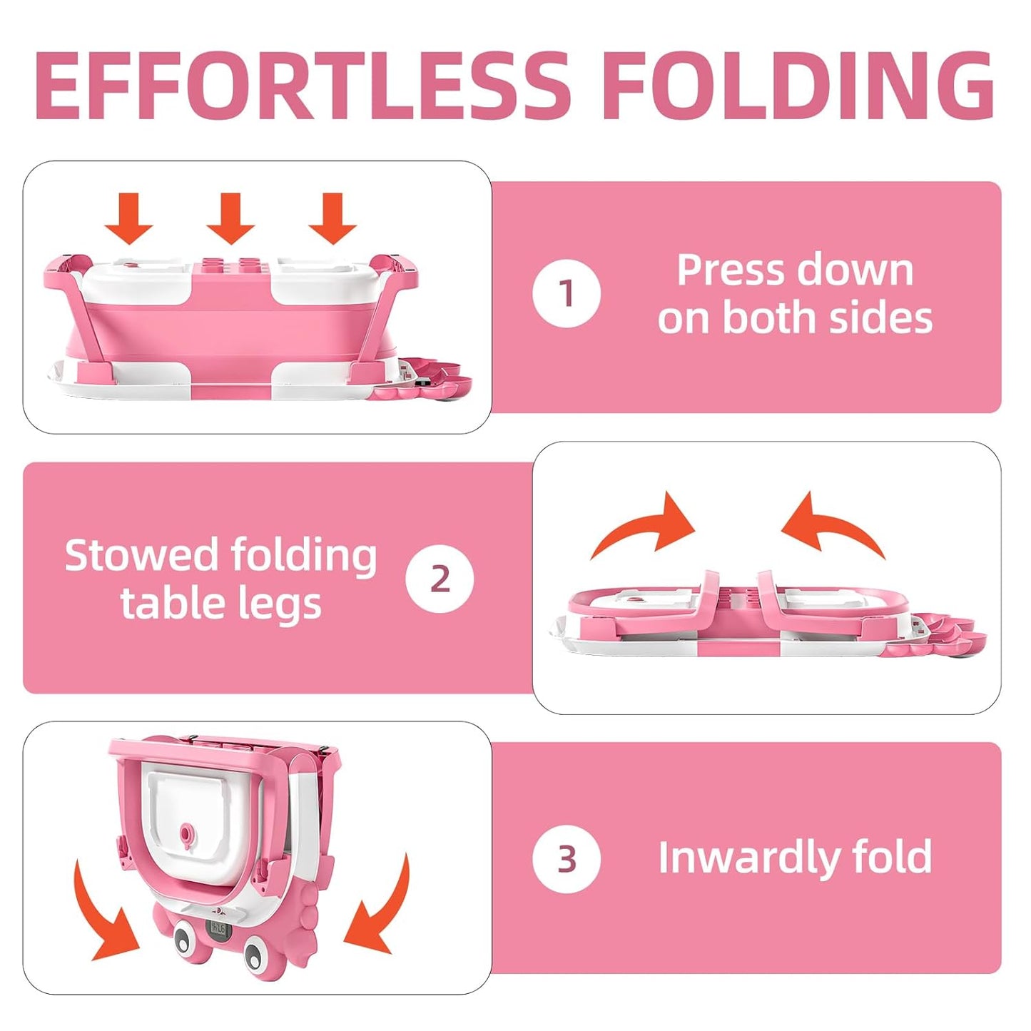 Collapsible Baby Bathtub for Newborns to Toddler with Real-Time Temp Monitor & Floating Cushion,Portable Travel Tub for 0-36 Month, Foldable Baby Bath Tub for Infants Girl (Pink)