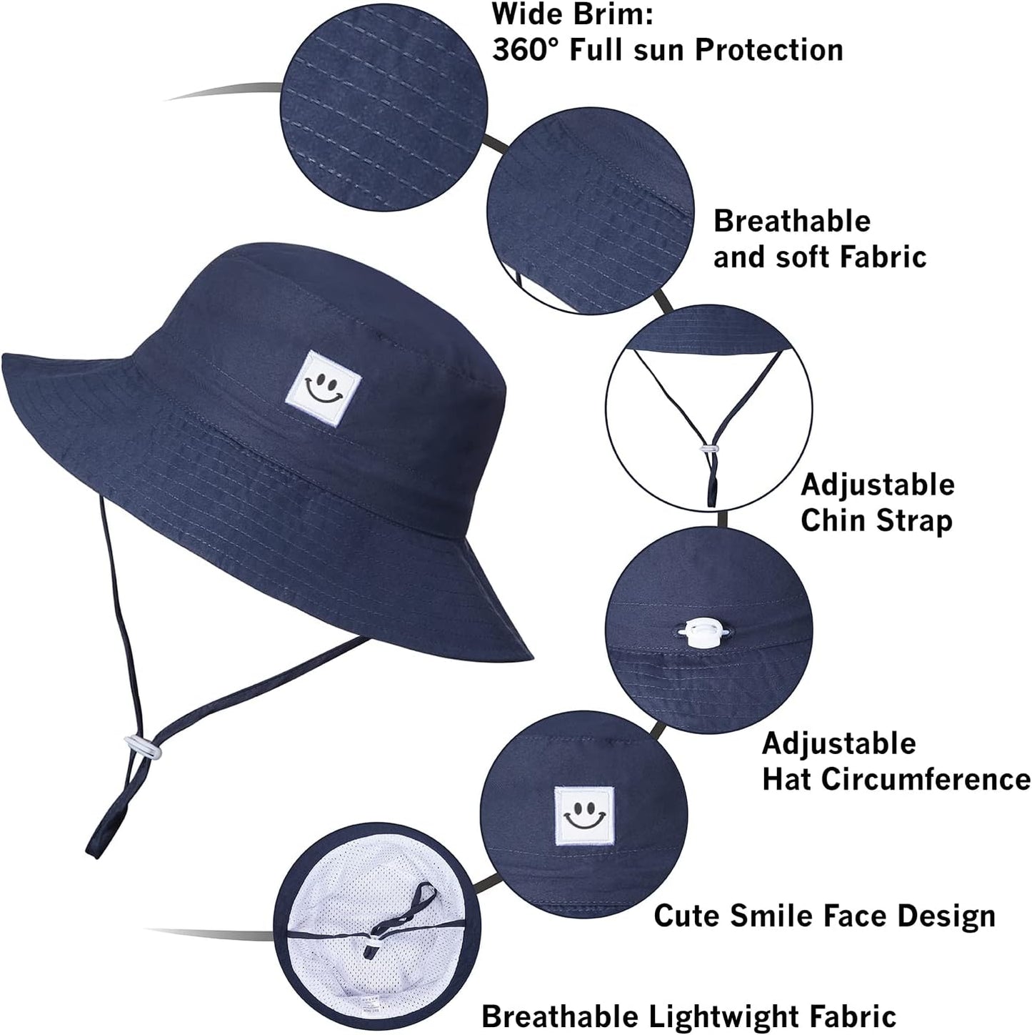 Baby Sun Hat Smile Face UPF 50+ Toddler Bucket Hat for Boys Girls 0-7 Years
