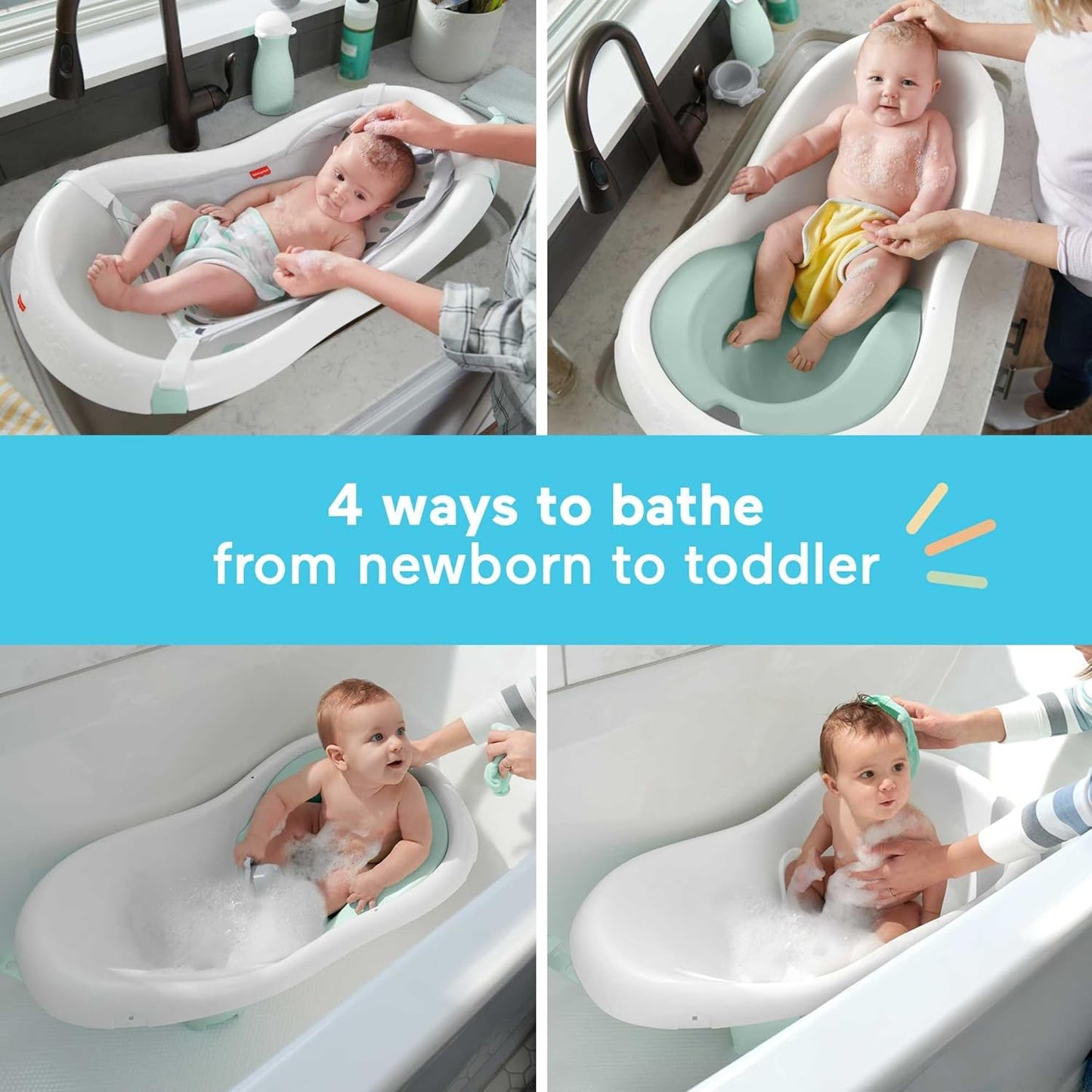 Baby to Toddler Bath 4-In-1 Sling ‘N Seat Tub with Removable Infant Support and 2 Toys, Climbing Leaves