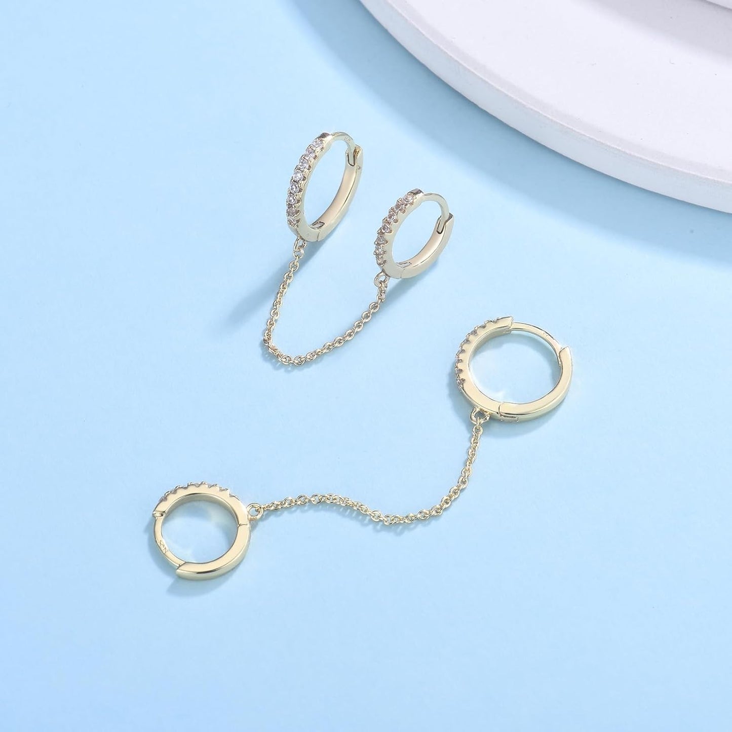 Small Huggie Hoop Earrings for Women, 14K Gold Plated Sterling Silver Post Chain Hoops Hypoallergenic Dangle Drop Earrings