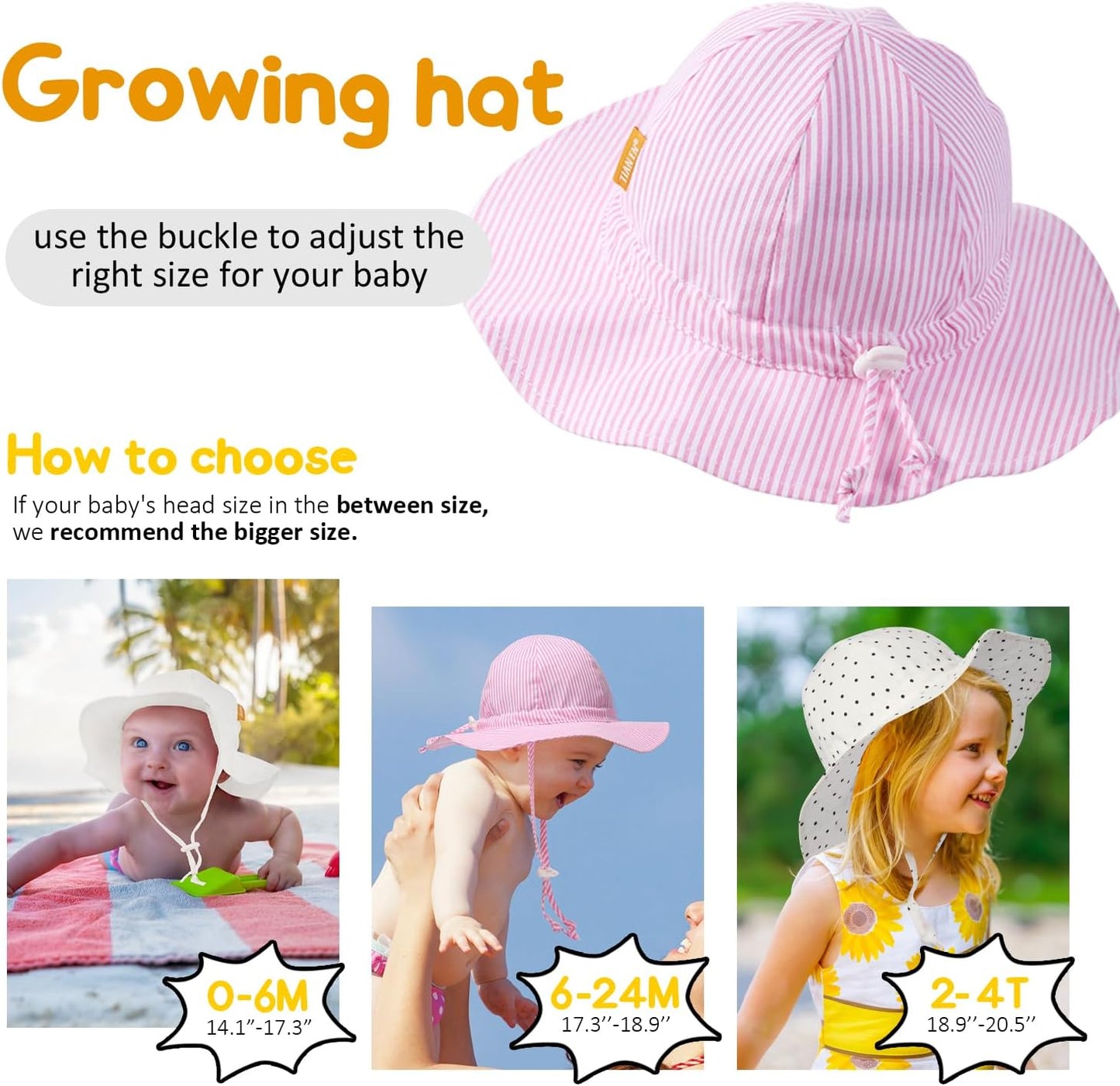 Baby Girl Sun Hat with UPF 50+ Outdoor Adjustable Toddler Beach Hat with Wide Brim Bucket Hats for Kids