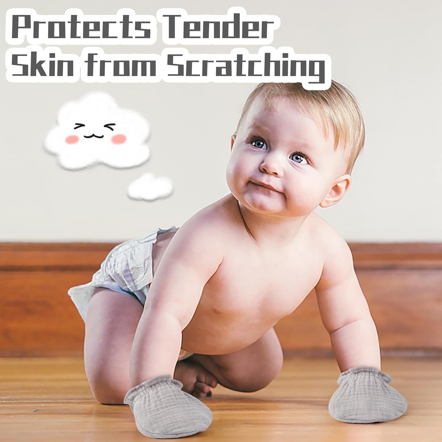 Muslin Baby Mittens for Newborn, 100% Cotton No Scratch Soft Breathable Gloves for Boys and Girls 0-6 Months