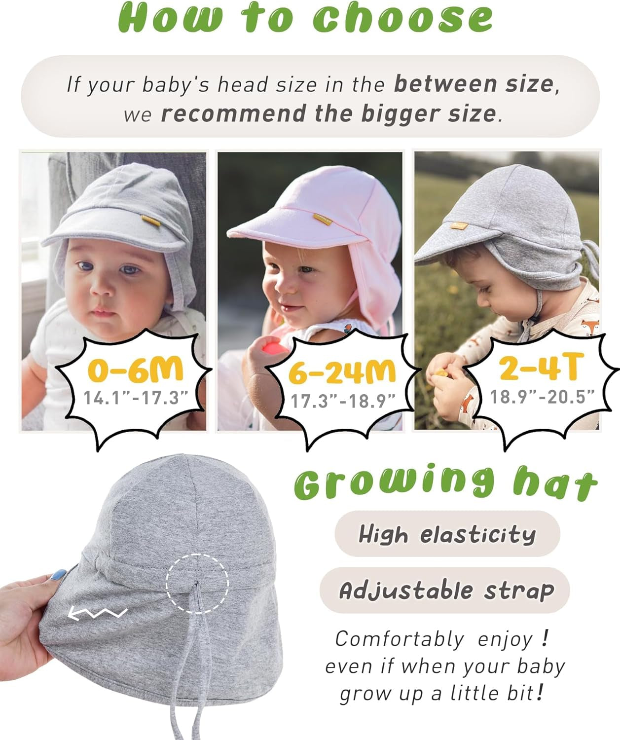 Baby Sun Hat UPF 50+ UV Ray Sun Protection Cotton Toddler Hats for Boys Girls