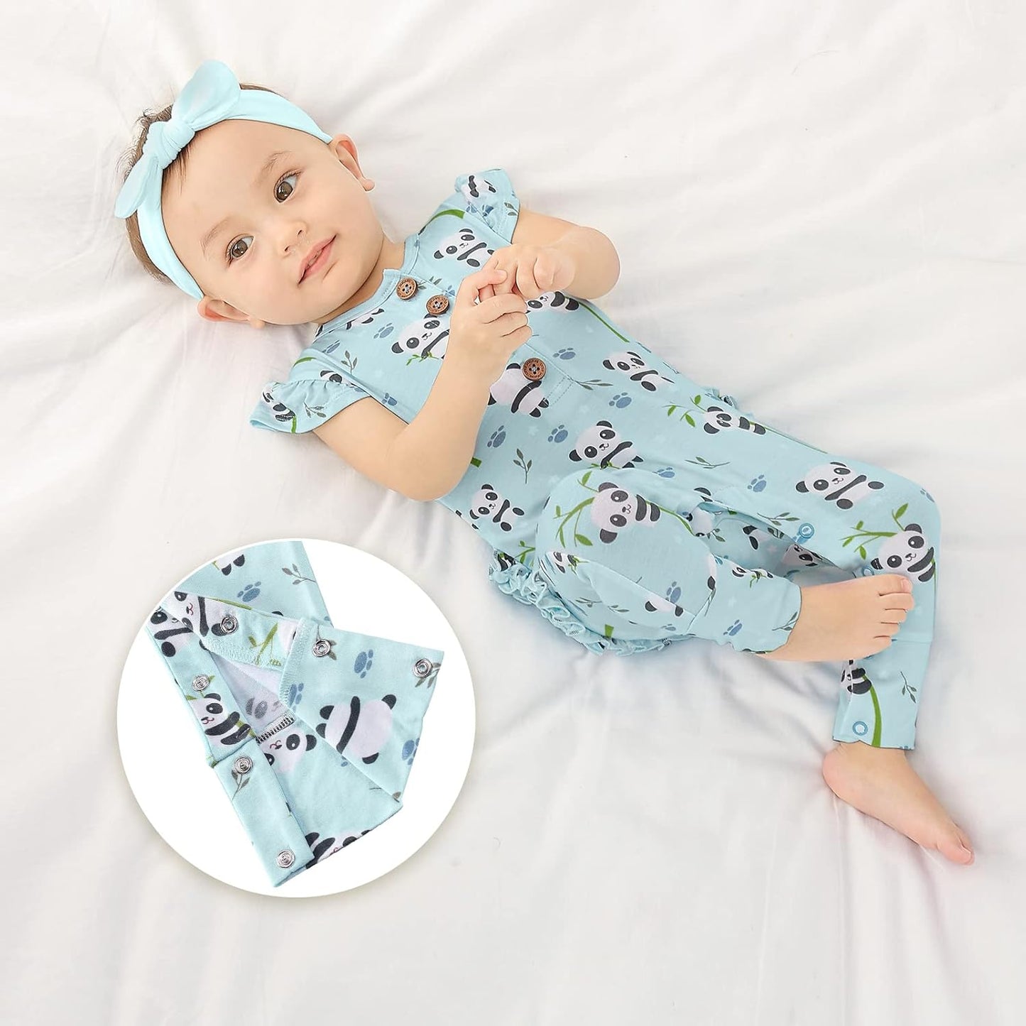 Baby Newborn Ruffled Cap Sleeve Button Snap One-Piece Baby Clothes Ffootless Ultra Soft Rompers 0-36 Months