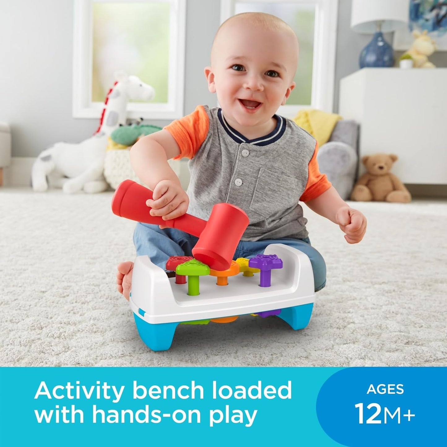 Toddler Toy Tap & Turn Bench Pretend Tools 2-Sided Construction Set for Ages 1+ Years