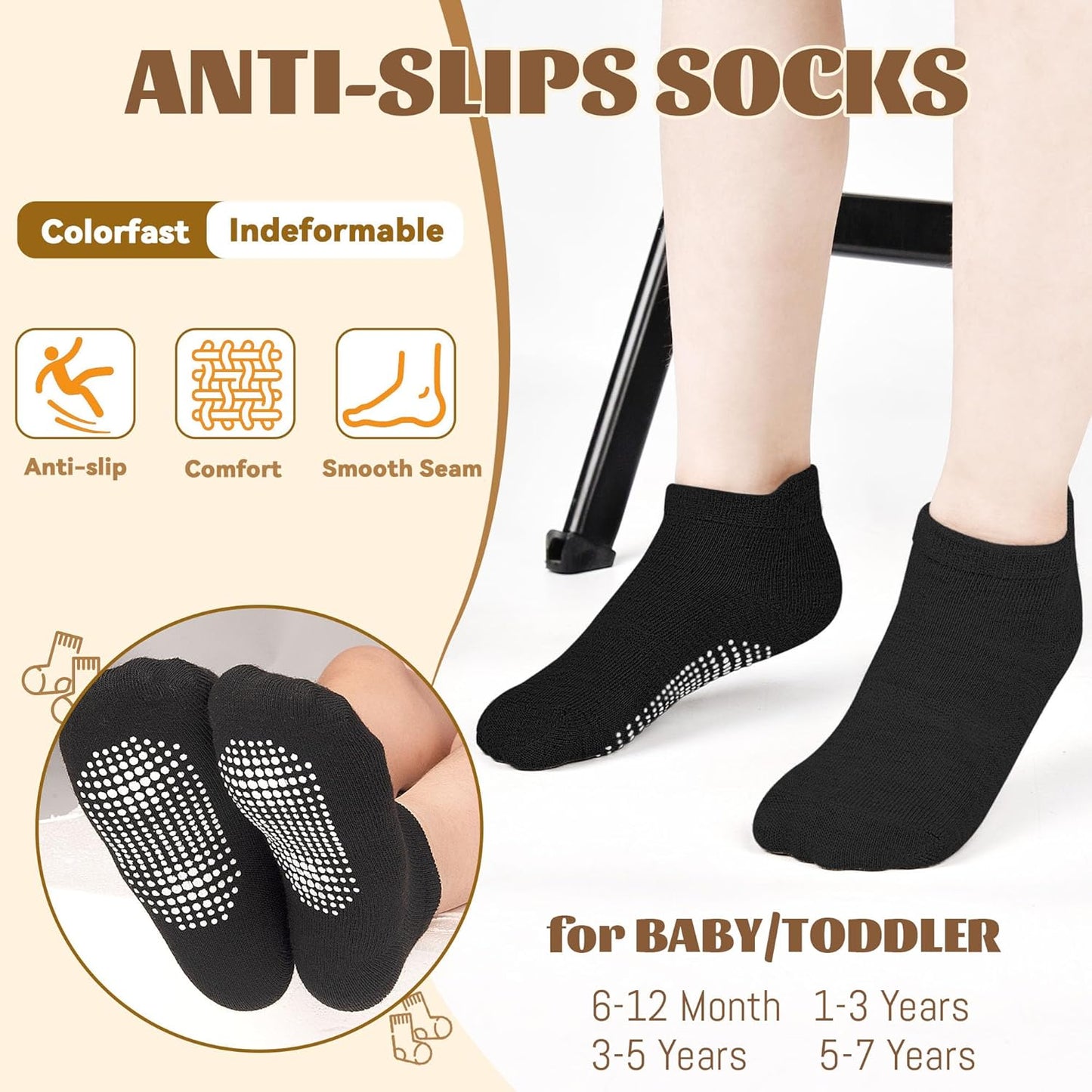 Non-Slip Toddler Socks 15 Pairs Non Skid Low Cut Socks for 1-7 Years anti Skid Ankle Sock for Baby Kids Boys Girls