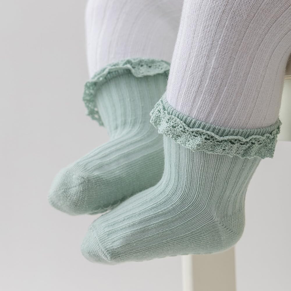 BQUBO Baby Girls Toddler anti Slip Socks - Cute Frilly Ruffle Grip Ankle Socks for Infant Toddler