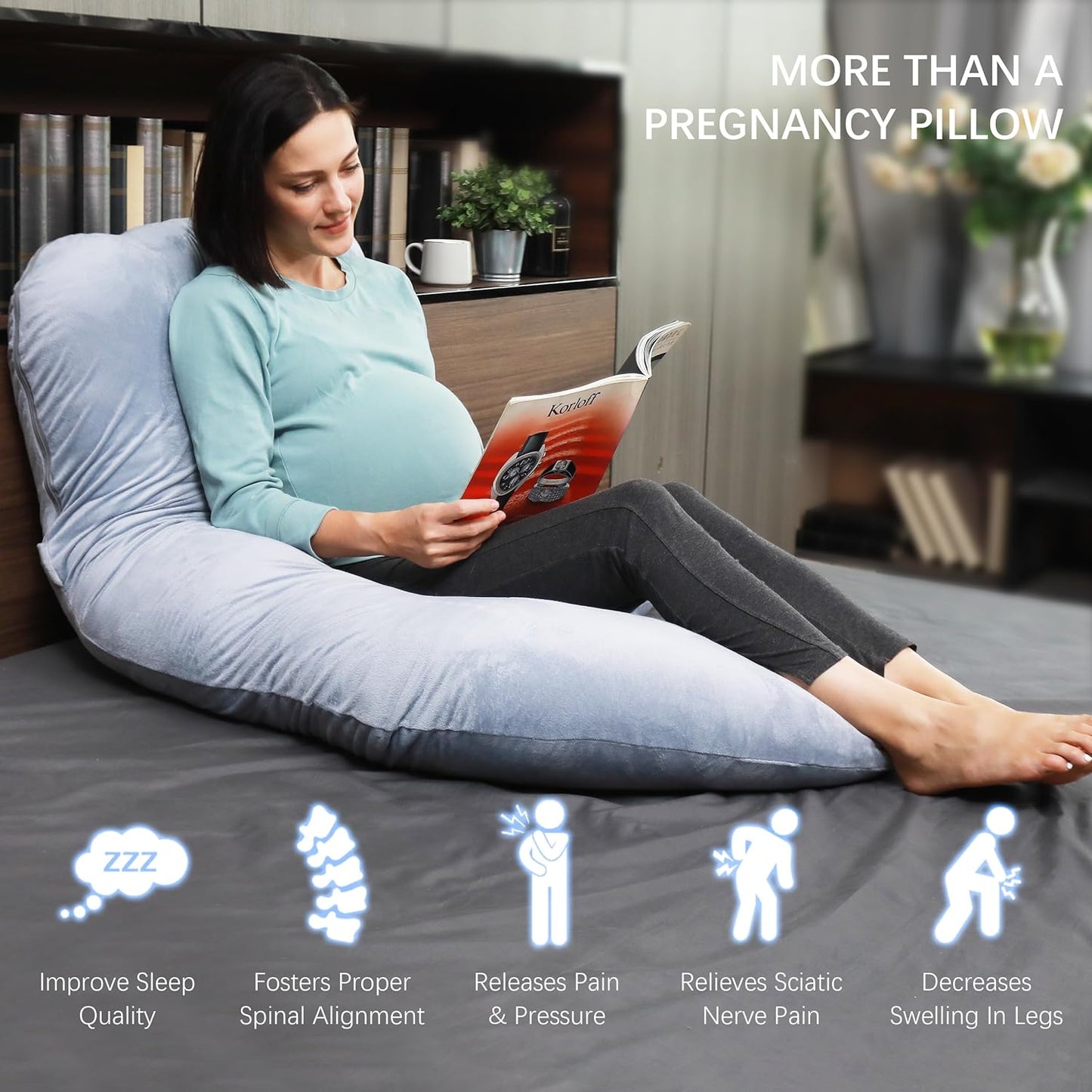 Pregnancy Pillows for Sleeping - U Shaped Full Body Maternity Pillow with Removable Cover - Support for Back, Legs, Belly, HIPS - 57 Inch Pregnancy Pillow for Women - Grey