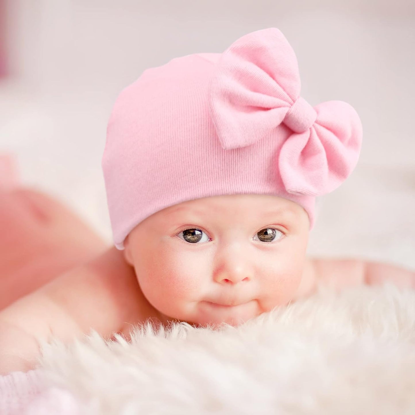 BQUBO Newborn Baby Girls Hats Mittens Set Hospital Hat Beanie Infant Bow Hats Baby Cotton Gloves for 0-6 Months
