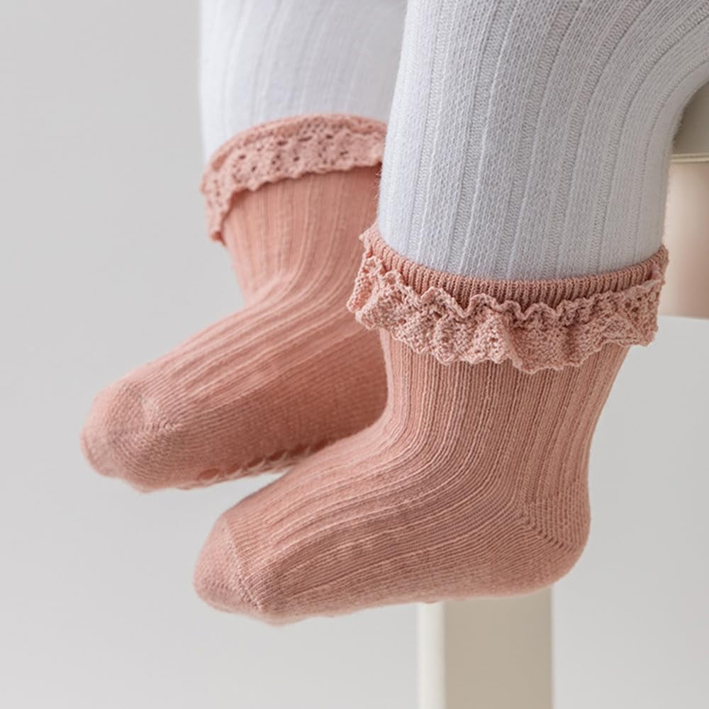 BQUBO Baby Girls Toddler anti Slip Socks - Cute Frilly Ruffle Grip Ankle Socks for Infant Toddler