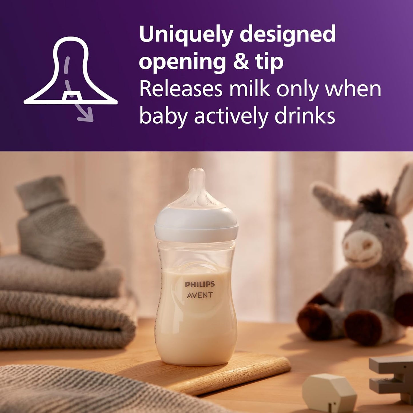 Philips Natural Baby Bottles with Medium Flow Natural Response Nipples, 9 oz, 4-Pack, Model SCY903/04