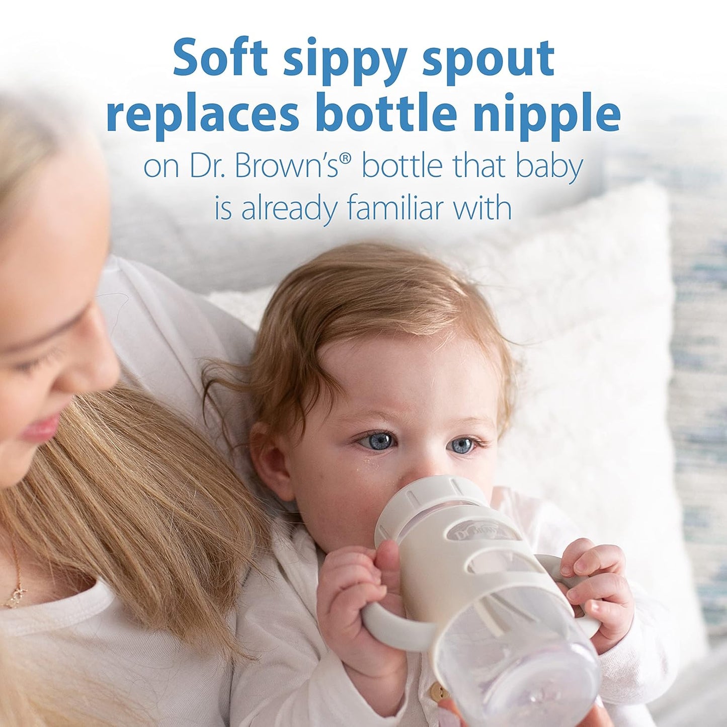 Milestones Wide-Neck Sippy Spout Bottle with 100% Silicone Handles, Easy-Grip Handles with Soft Sippy Spout, 9Oz/270Ml, Green & Gray, 2-Pack, 6M+