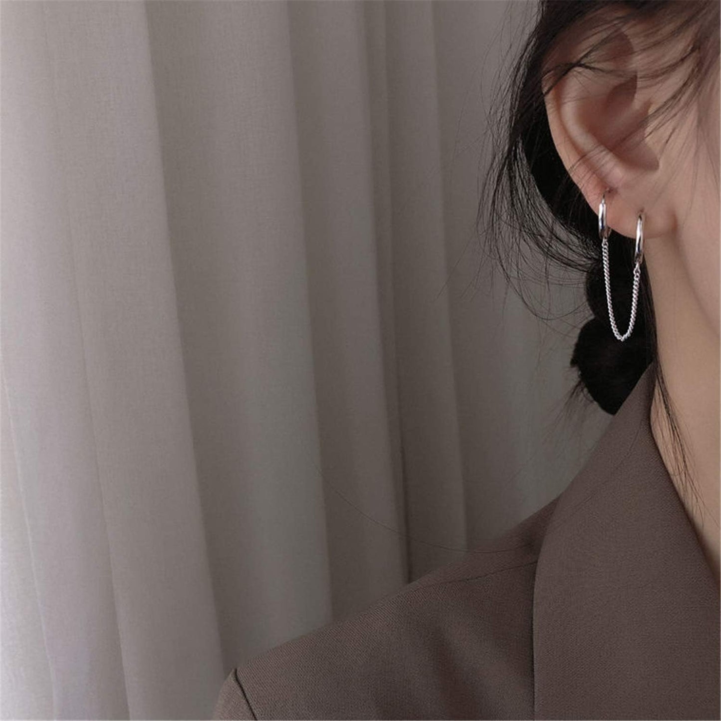 Unique Small Silver Chain Handcuff Hoop Earrings Double Piercing Dangle Drop Cartilage Earrings Chic Chain Huggie Hoop Earrings for Men Women Statement Jewelry Gifts